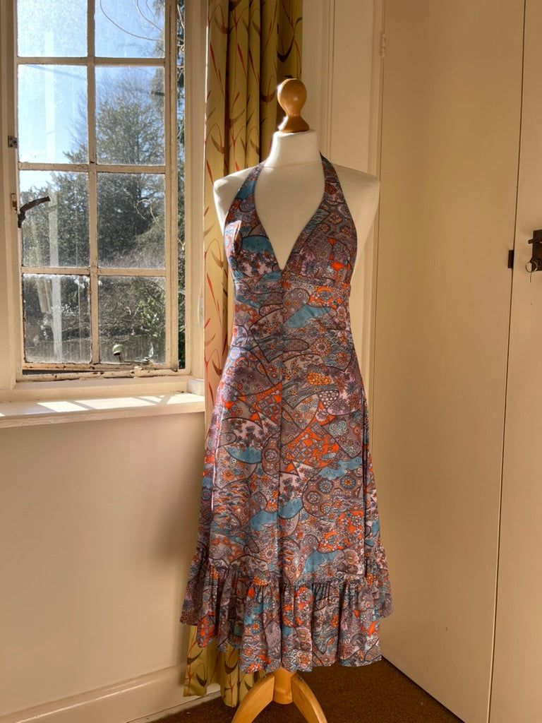 Vintage Print Halter Dress