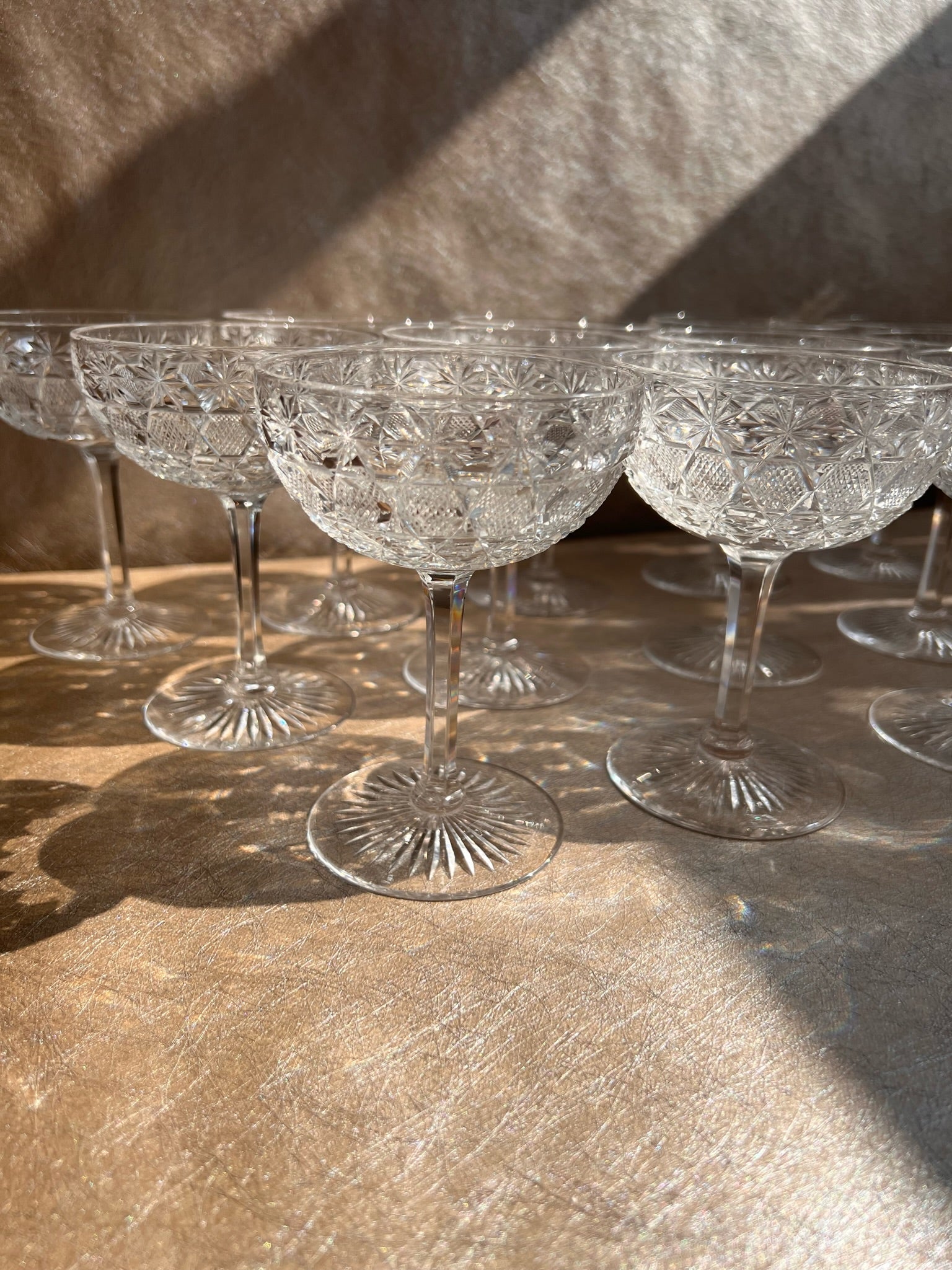 19th Century Cut Crystal Champagne Coupes Set of Twelve