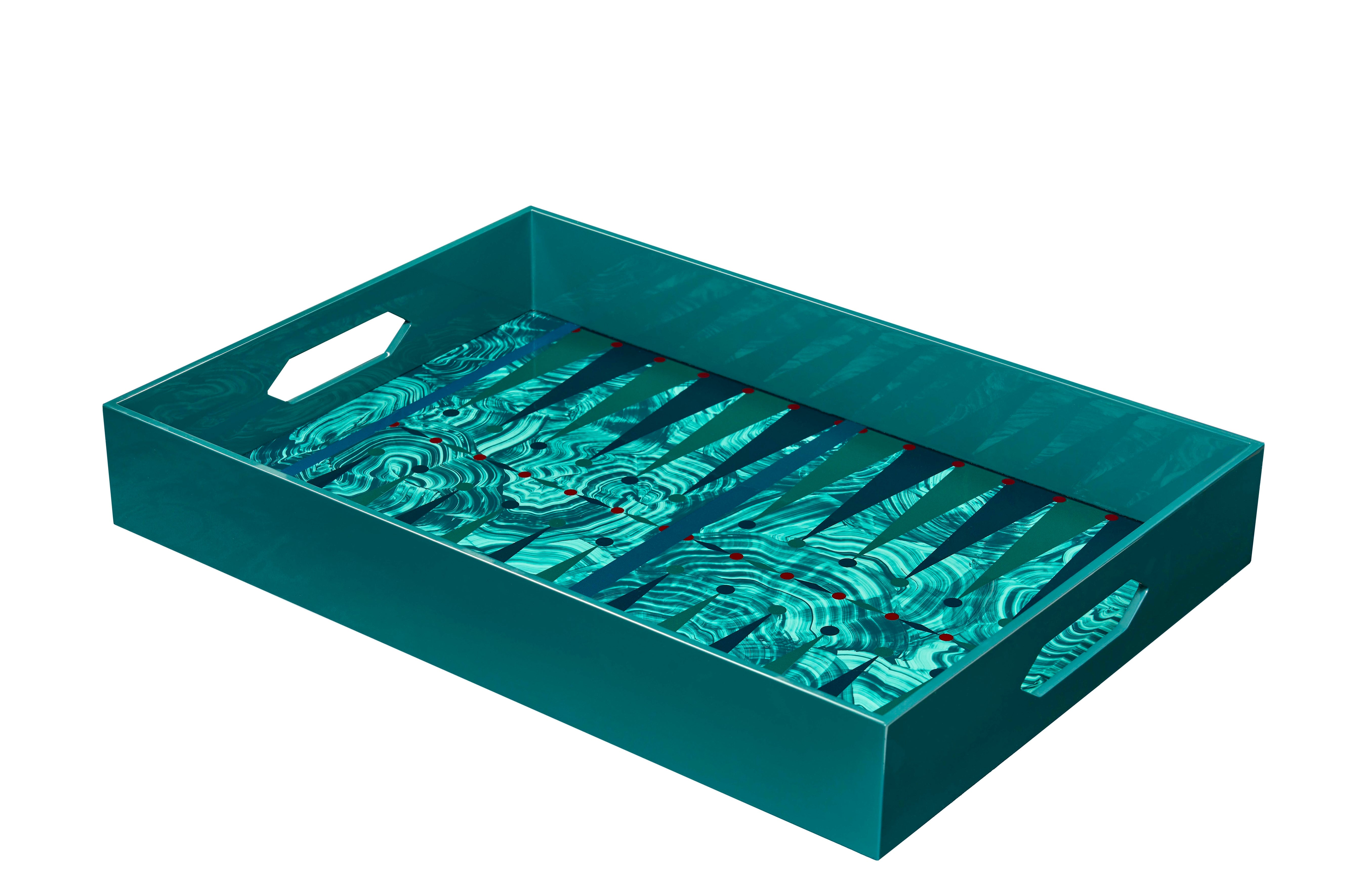 Hand Painted Malachite Backgammon Tray - Green