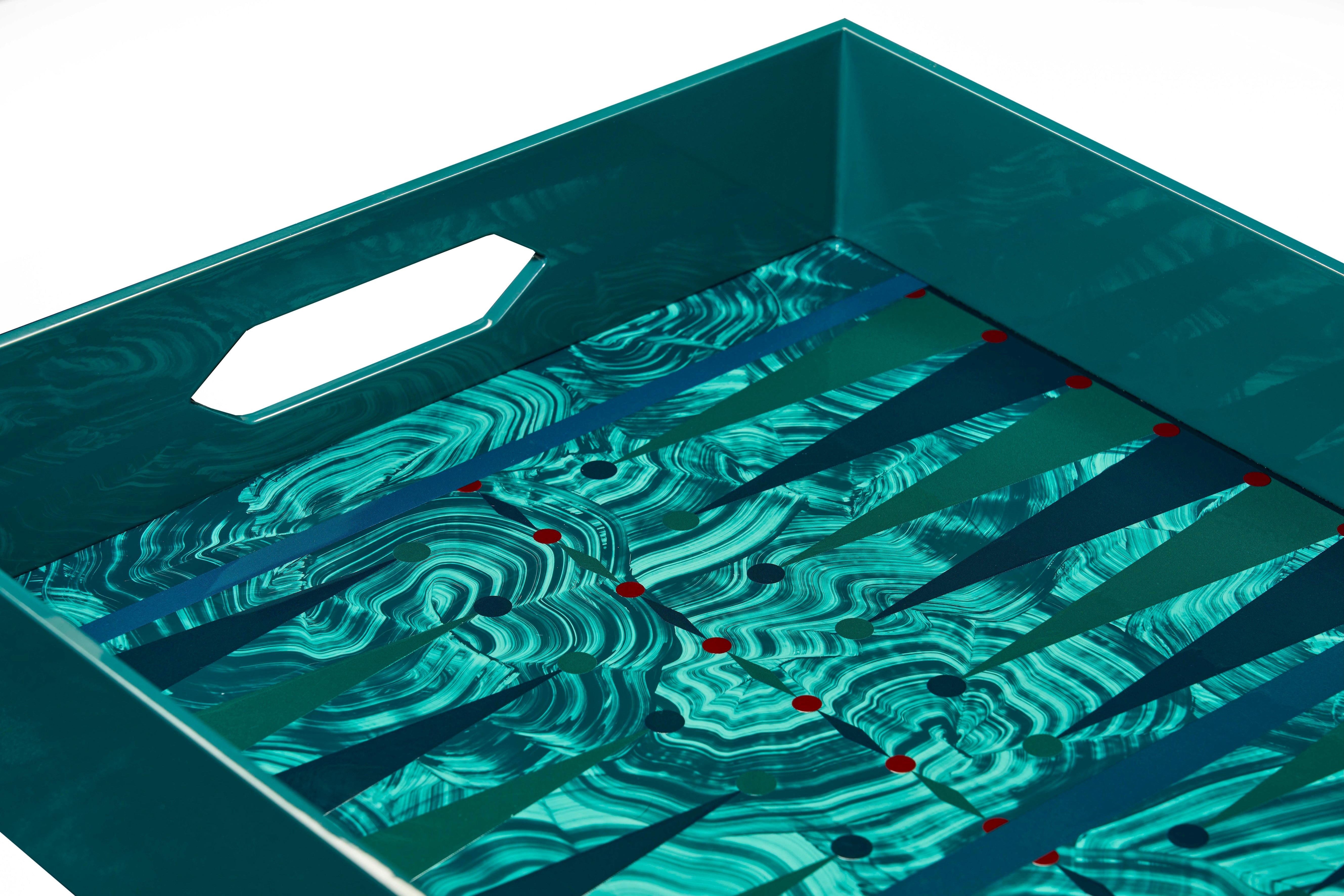 Hand Painted Malachite Backgammon Tray - Green
