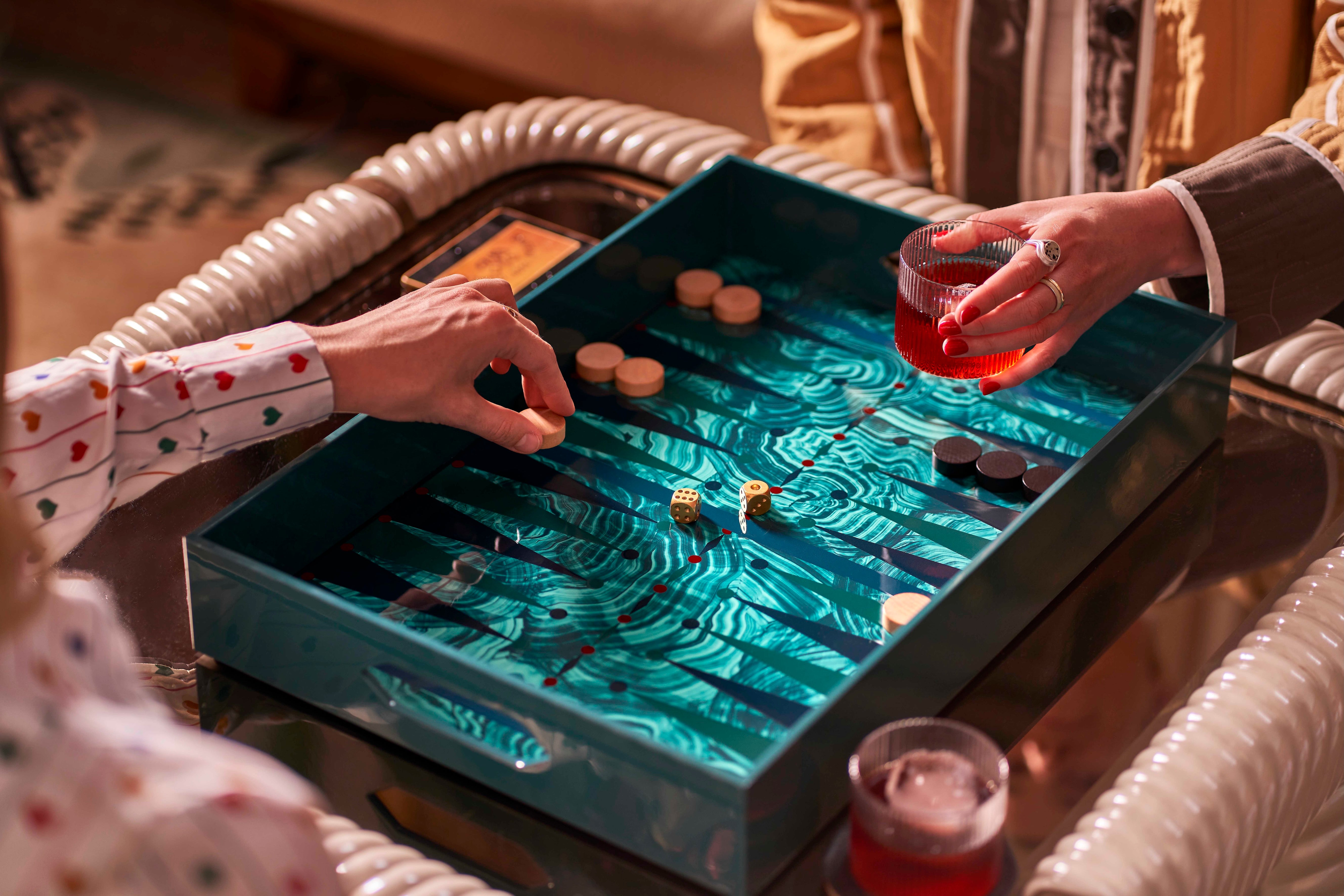 Hand Painted Malachite Backgammon Tray - Green