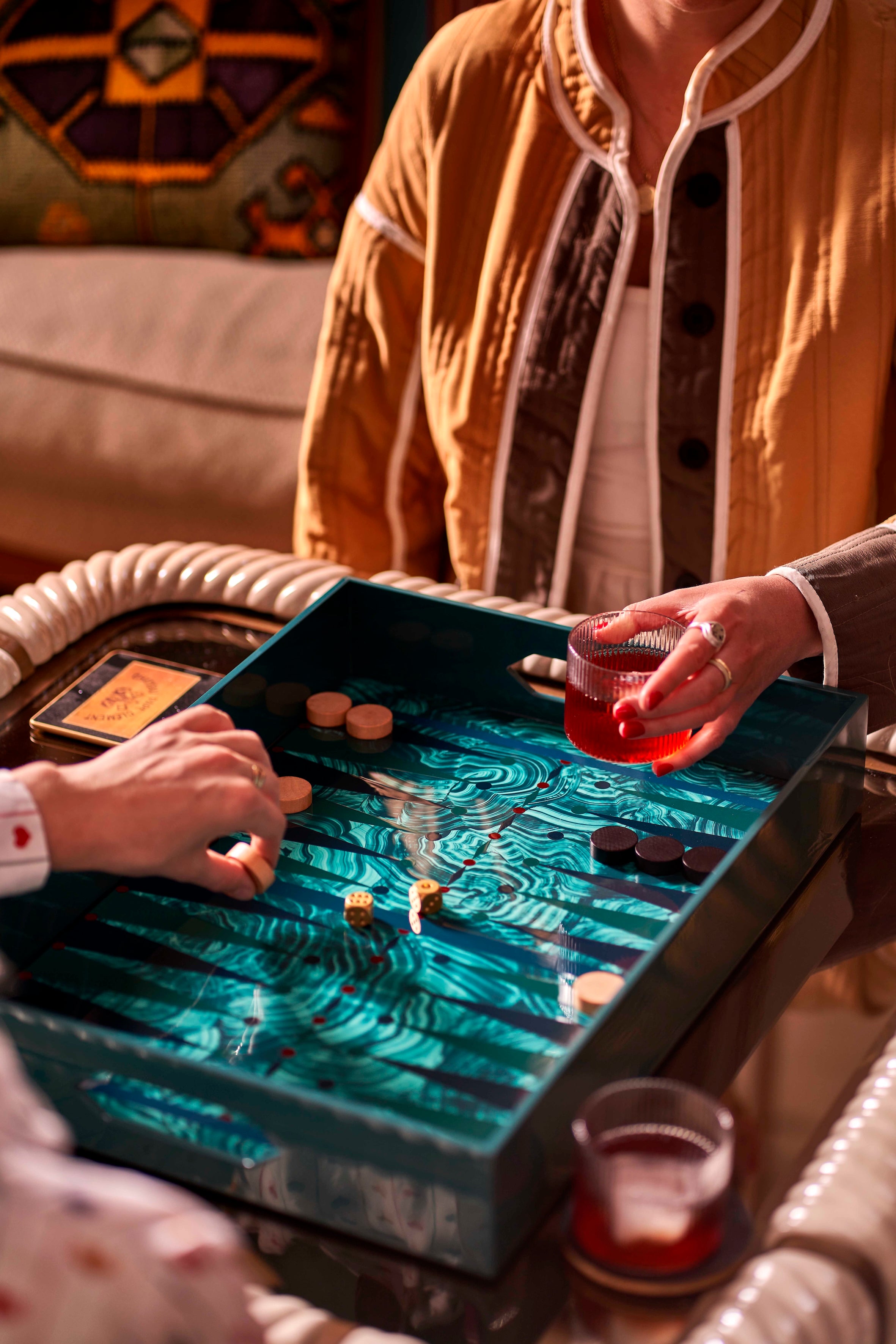 Hand Painted Malachite Backgammon Tray - Green