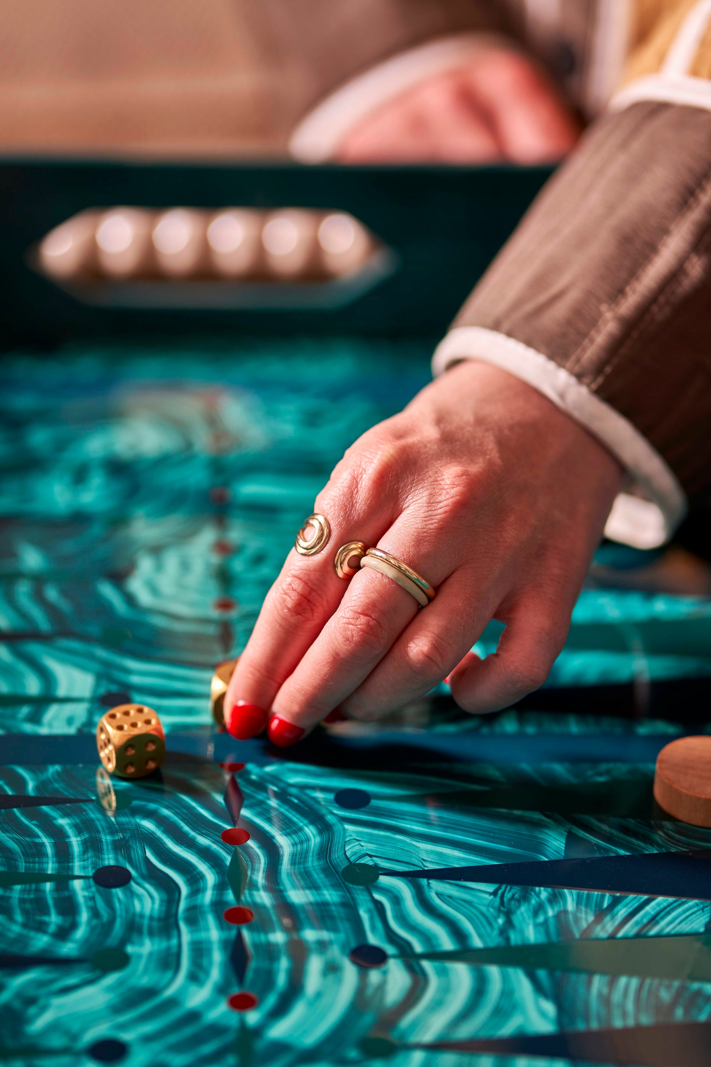 Hand Painted Malachite Backgammon Tray - Green