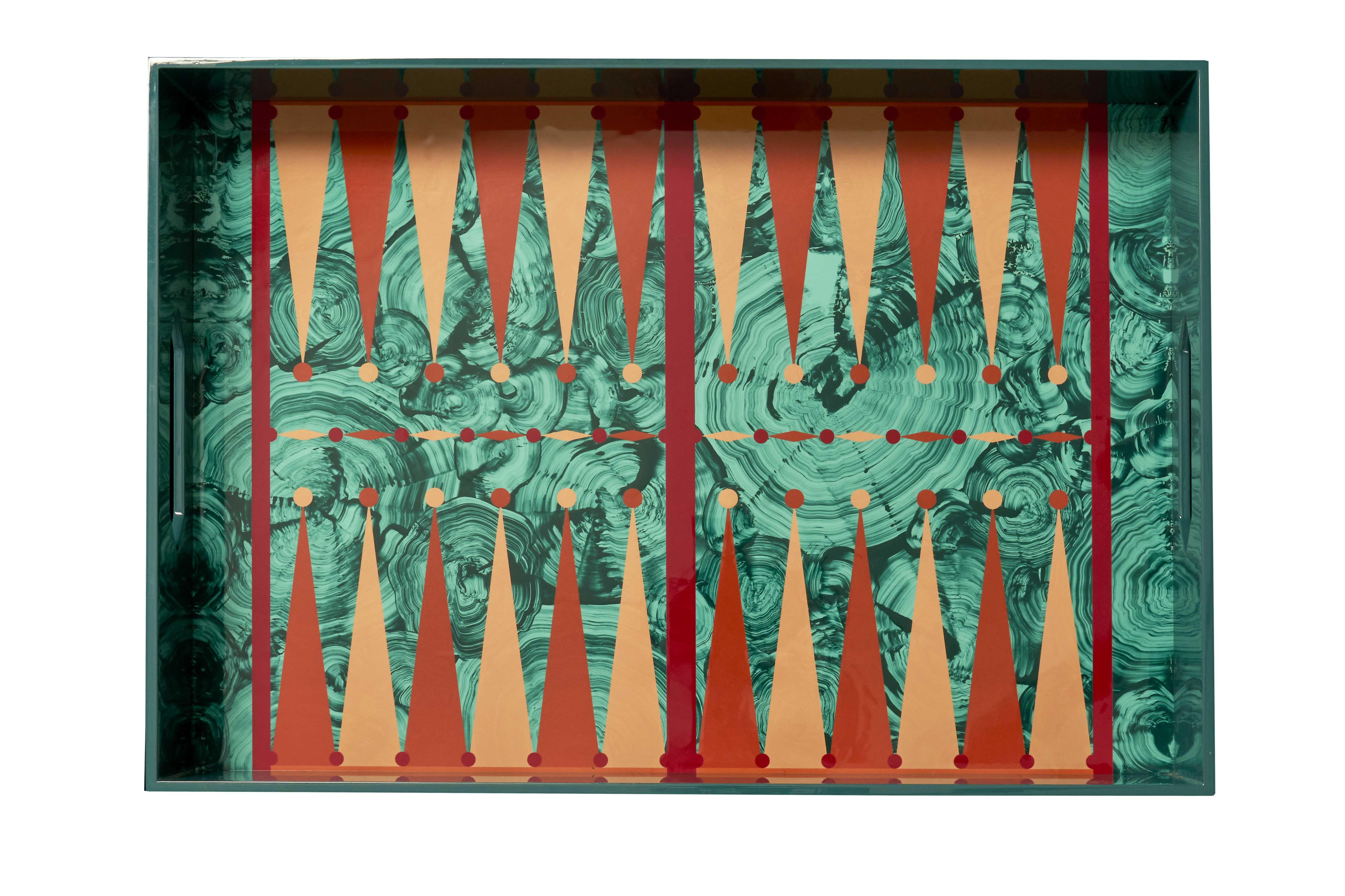 Hand Painted Malachite Backgammon Tray - Red