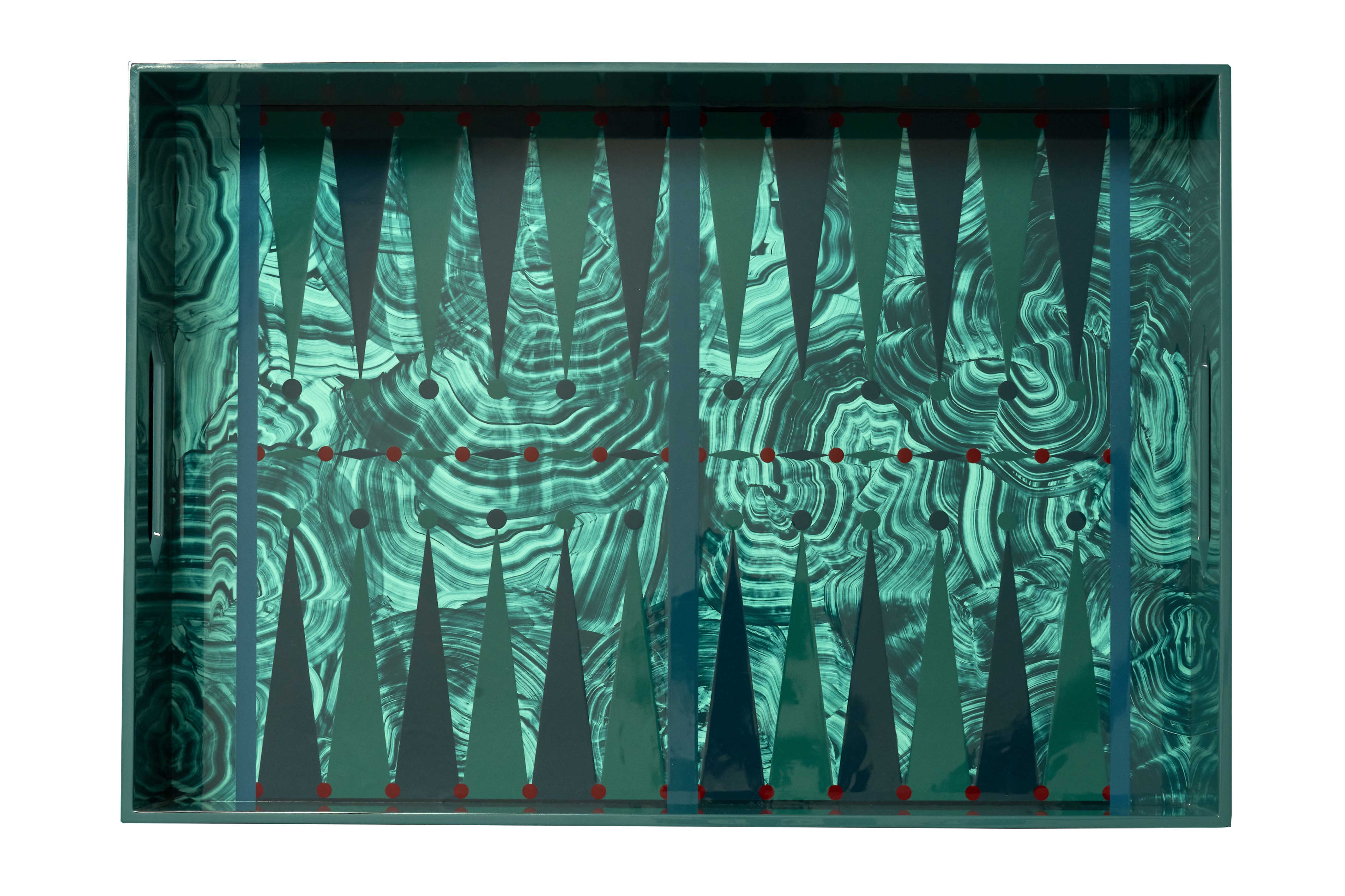 Hand Painted Malachite Backgammon Tray - Green
