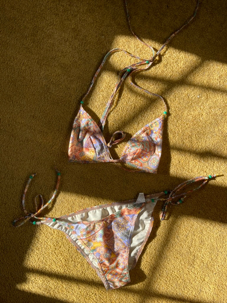 Vintage Print Halter Dress with Matching Bikini
