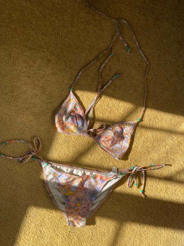 Vintage Print Halter Dress with Matching Bikini
