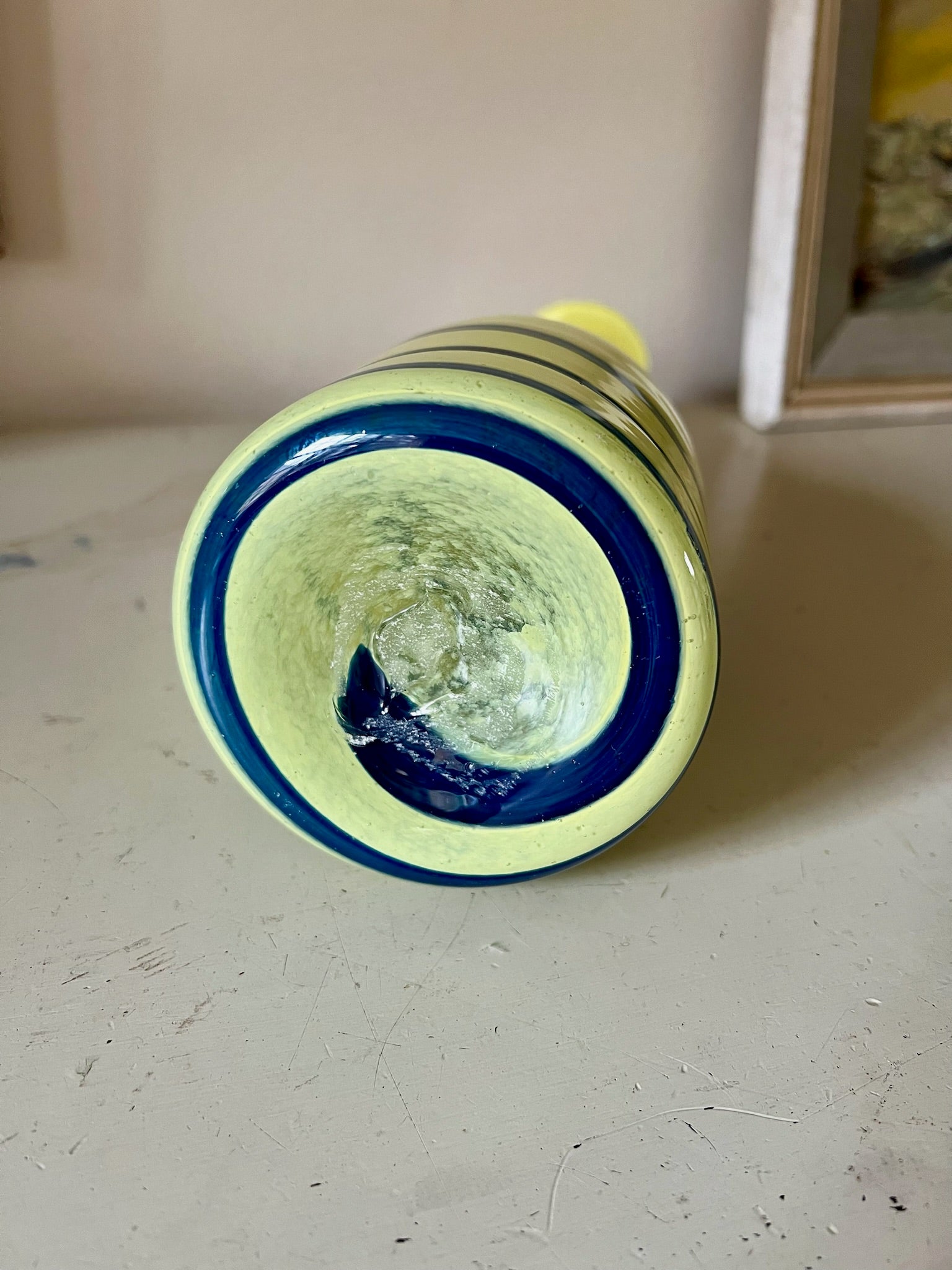 Murano Blue & Yellow Spiral Hand Blown Bottle Vase