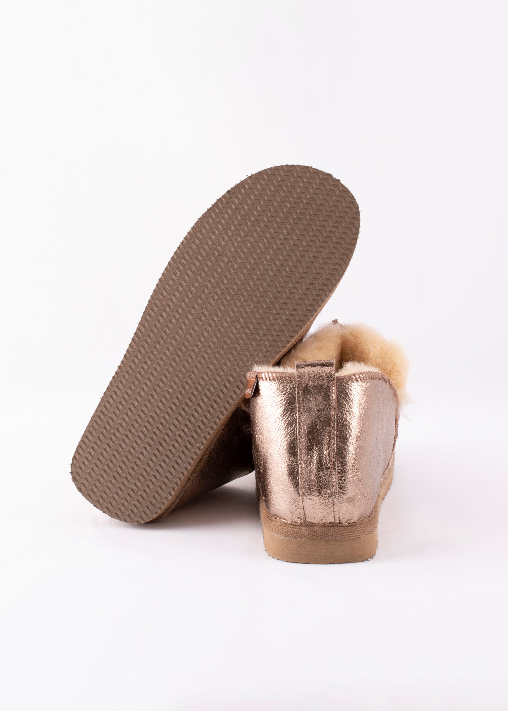Annie Sheepskin Booties Slippers - Antique Cognac & Gold