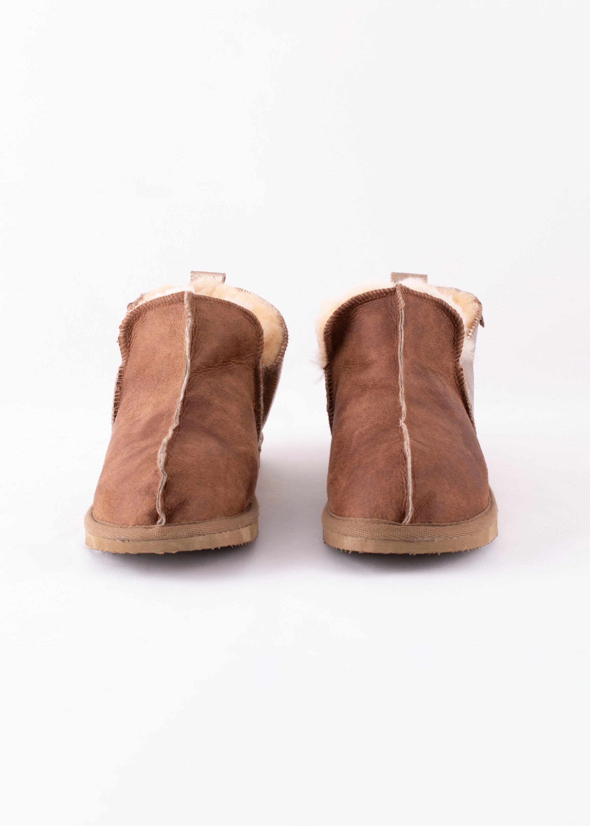 Annie Sheepskin Booties Slippers - Antique Cognac & Gold