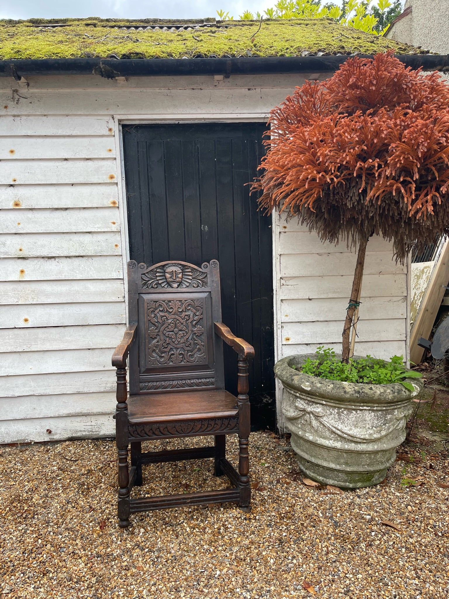 Antique Carved Greenman Wainscot Chair