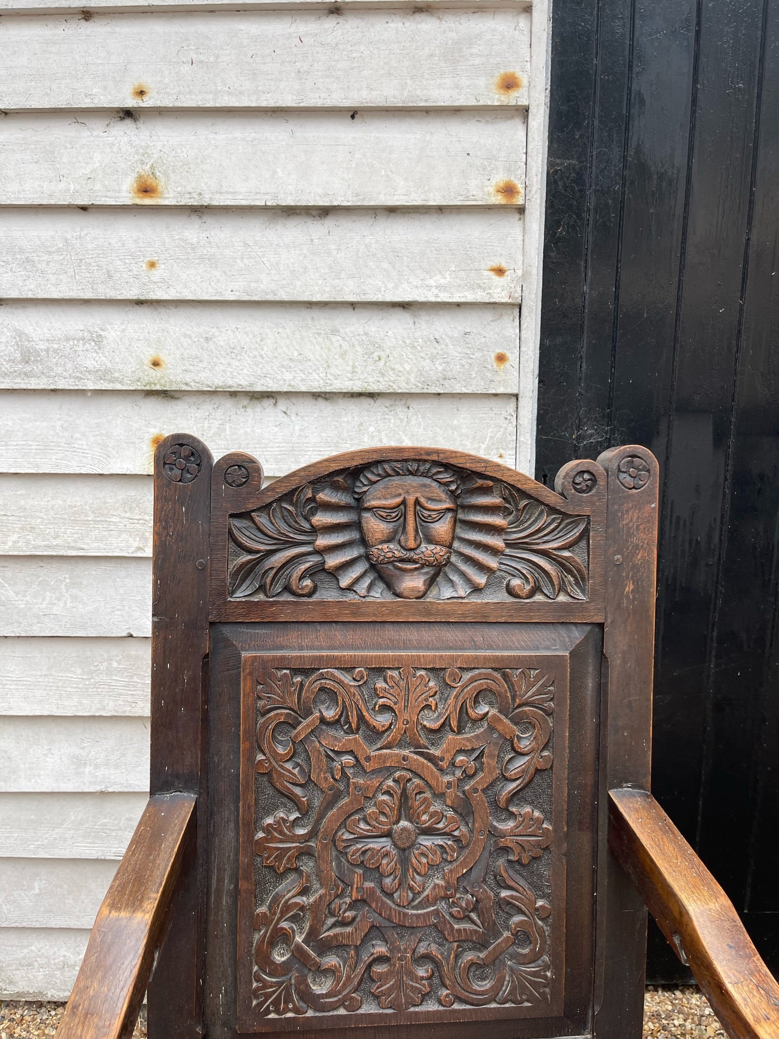Antique Carved Greenman Wainscot Chair