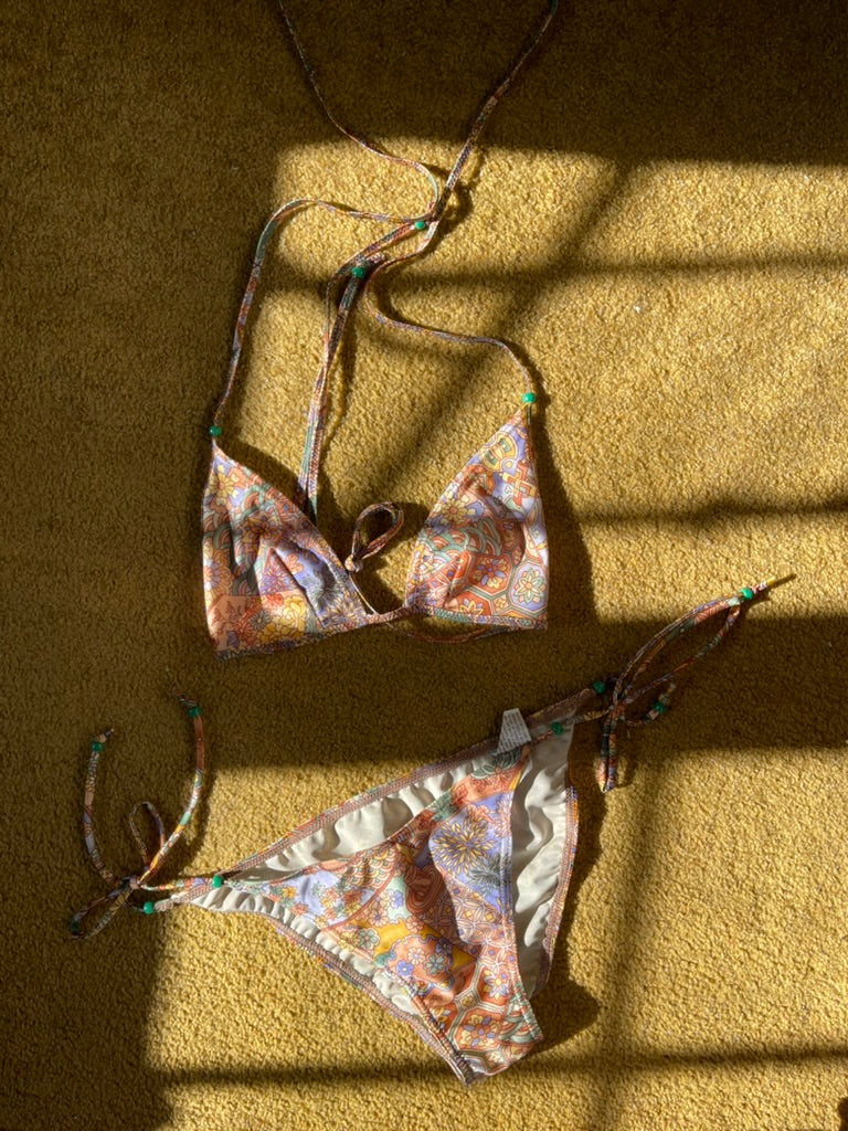 Vintage Print Halter Dress with Matching Bikini