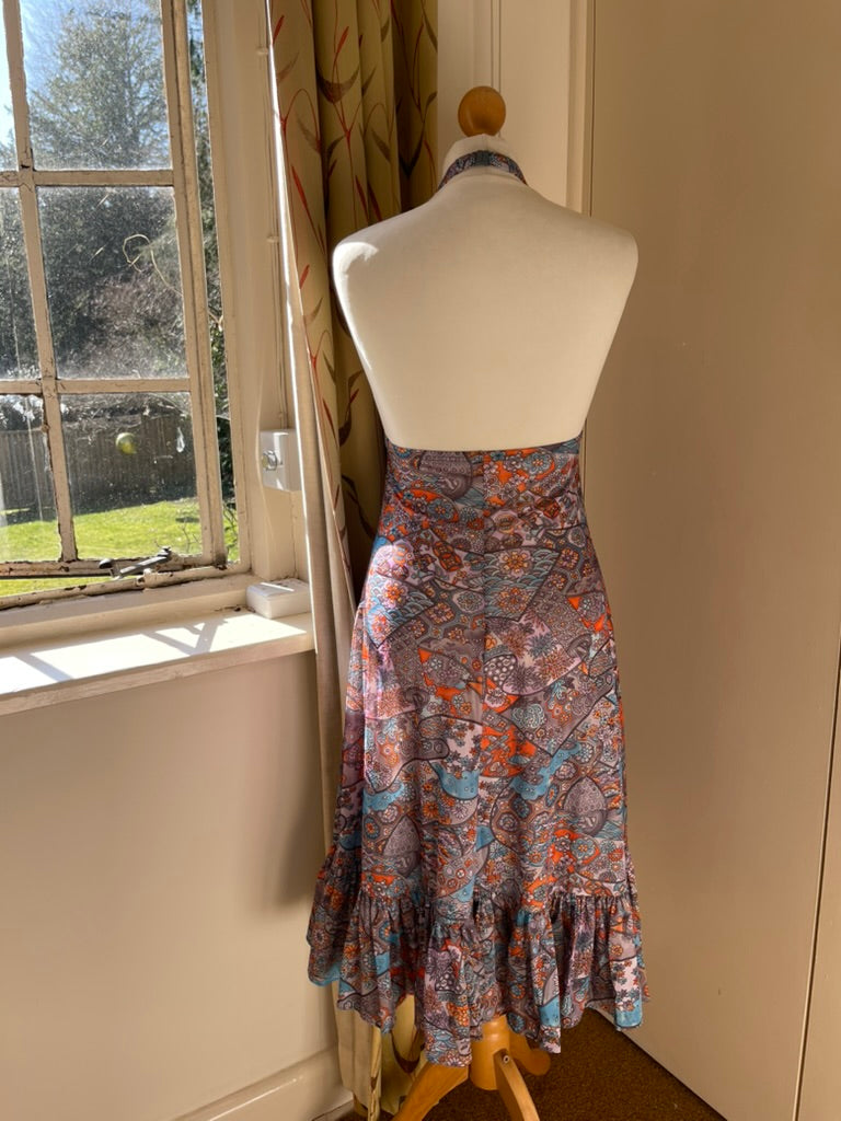 Vintage Print Halter Dress