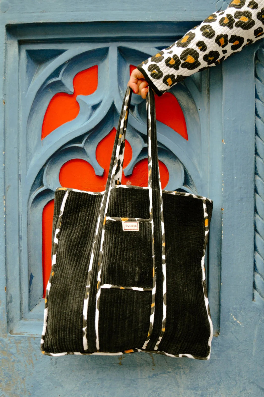 Black Reversible Velvet Indian Block Print Bag