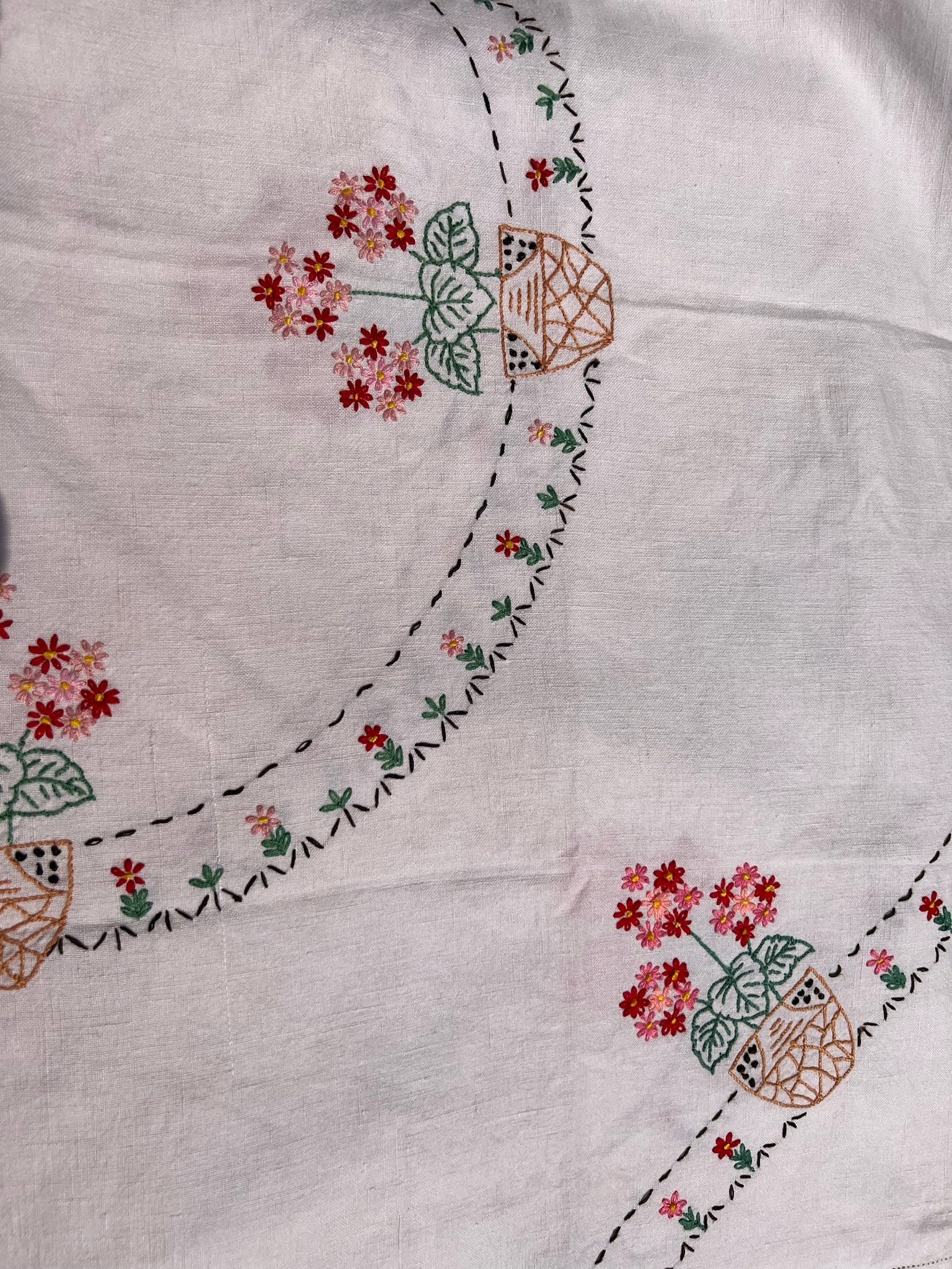 Bright Baskets and Daisies - Embroidered Tablecloth
