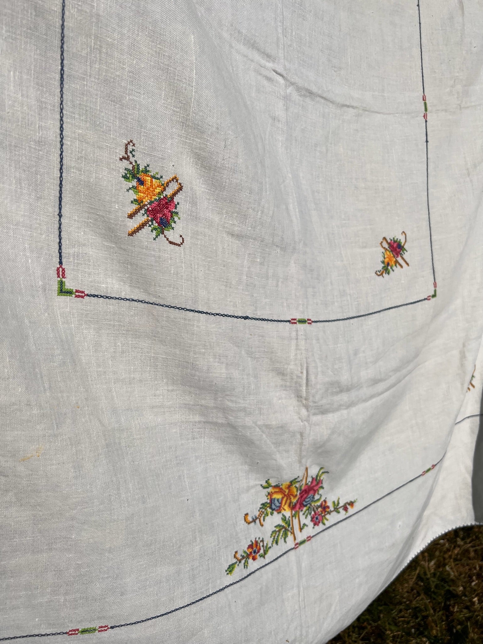 Cross-stitch Flowers - Embroidered Tablecloth