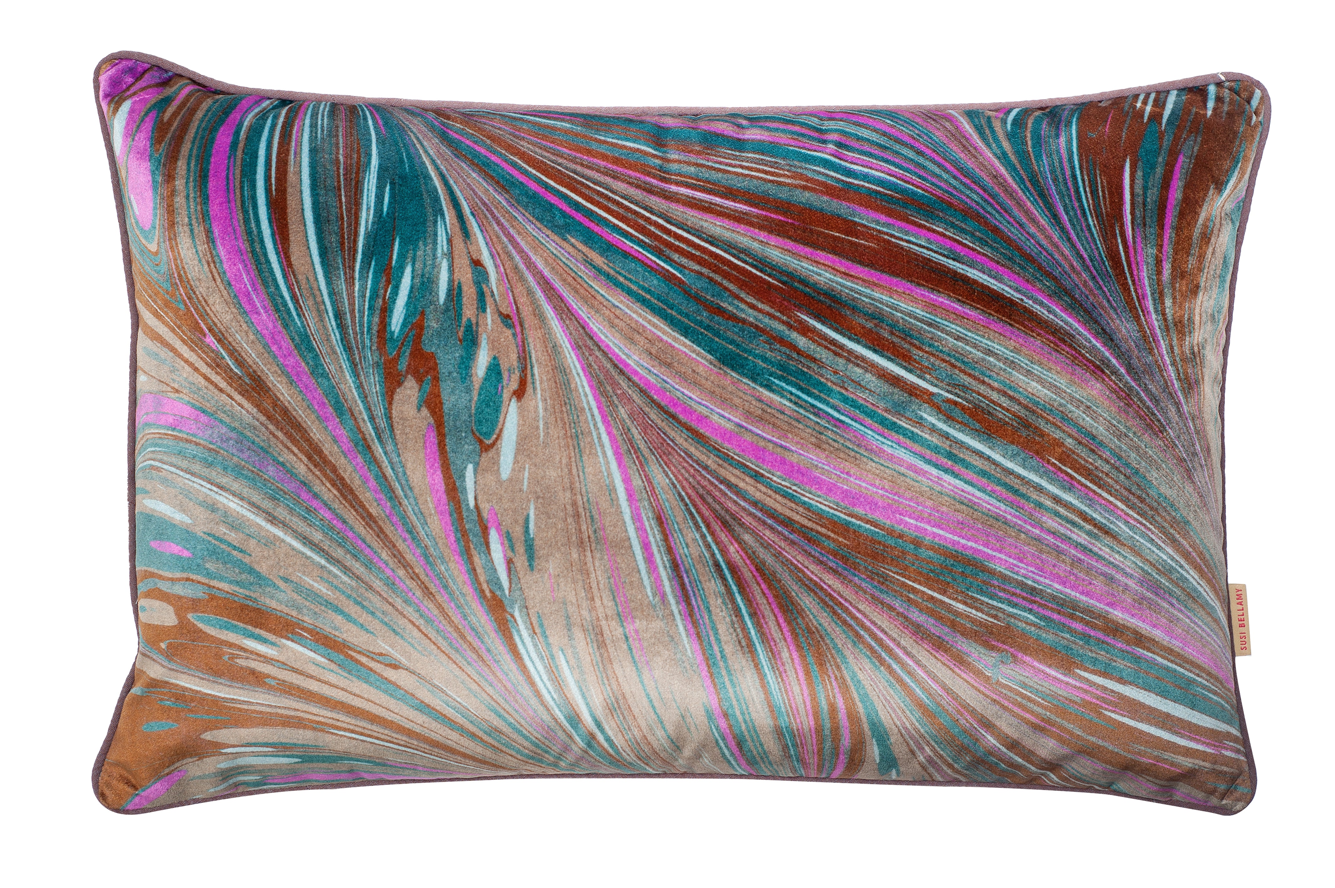 Brown/Pink feather Large Oblong Piped Pillow