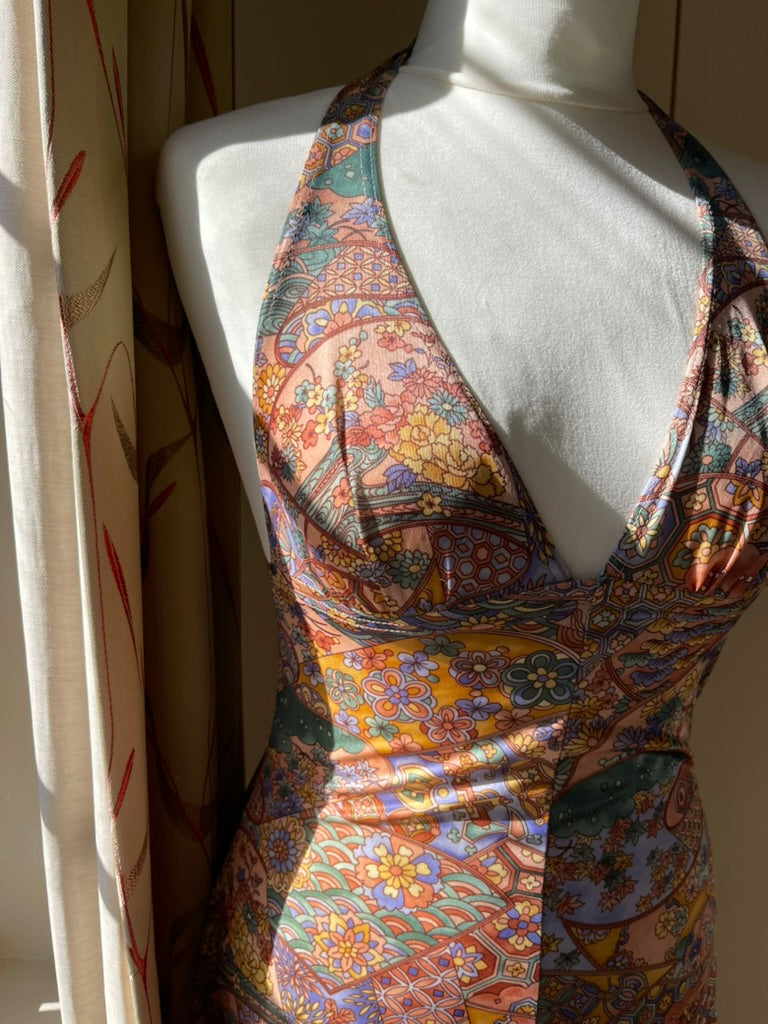 Vintage Print Halter Dress with Matching Bikini