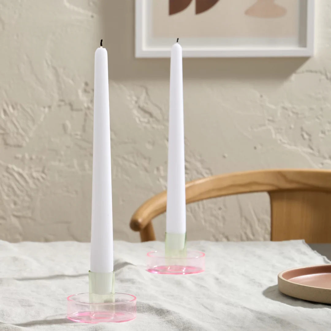 Duo Tone Glass Candle Holder - Pink & Green