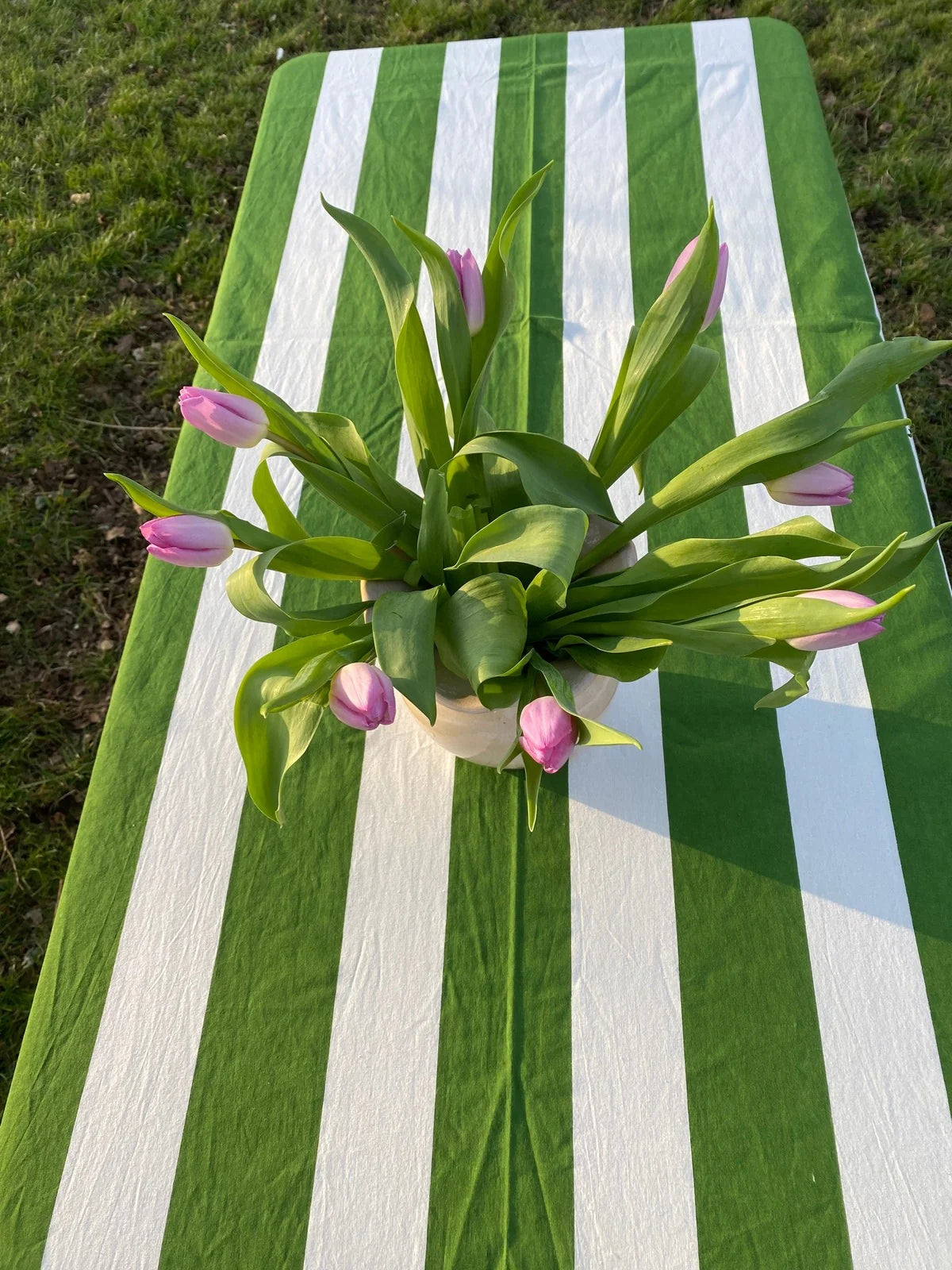 Green Stripe Indian Block Print Tablecloth