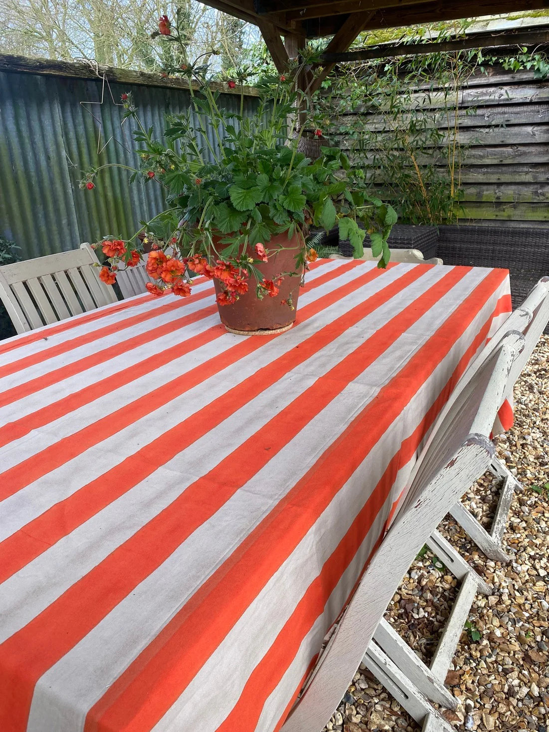 Orange Stripe Indian Block Print Tablecloth