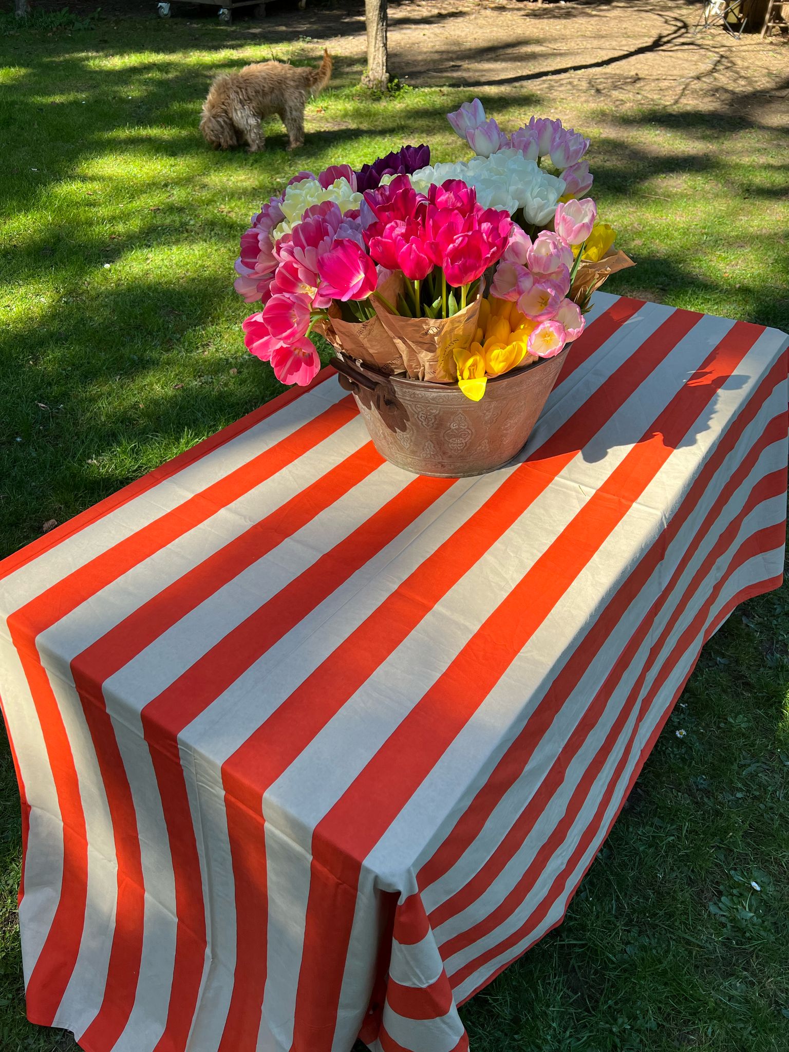 Orange Stripe Indian Block Print Tablecloth