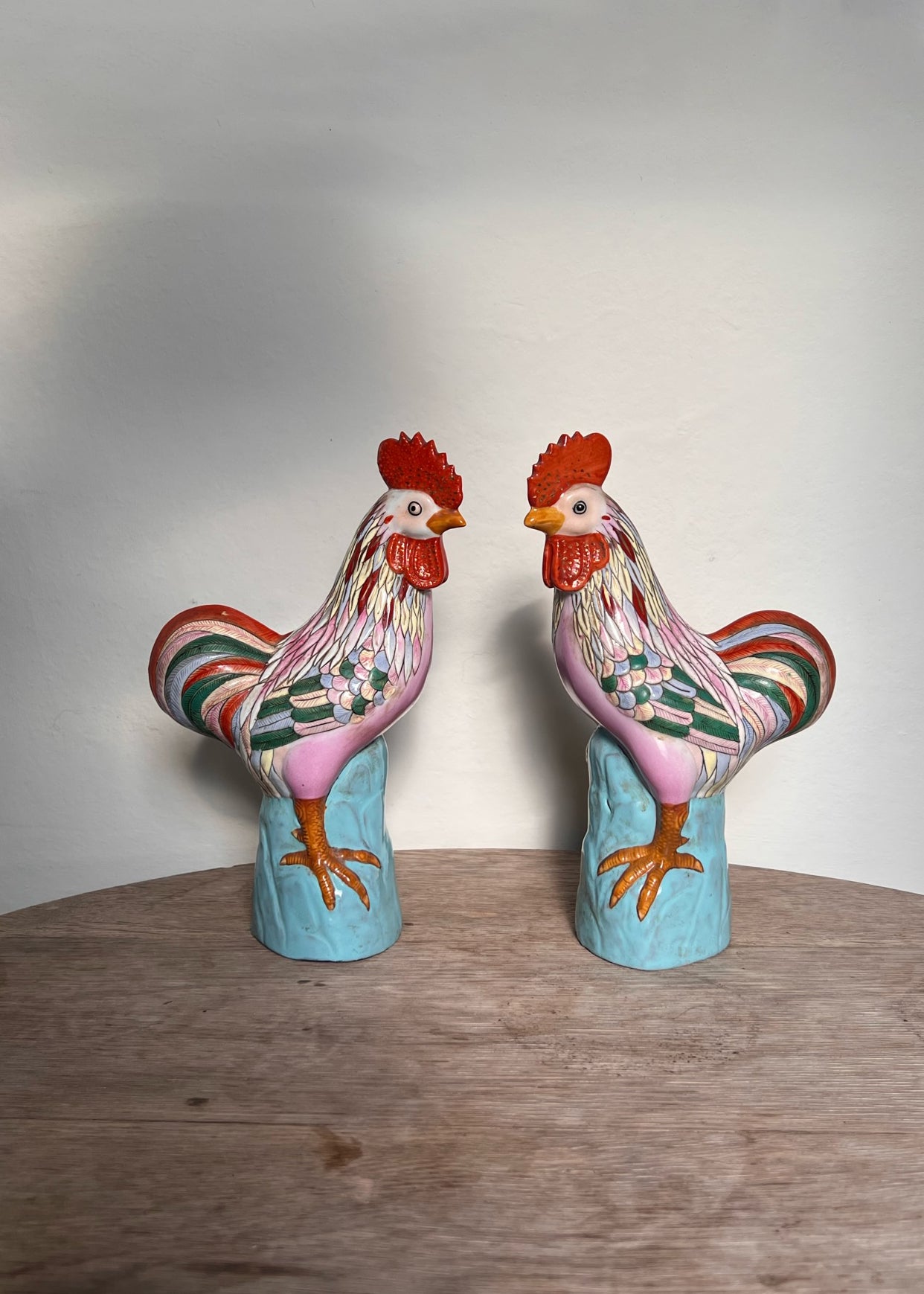 Pair of Chinese Porcelain Roosters Figurines
