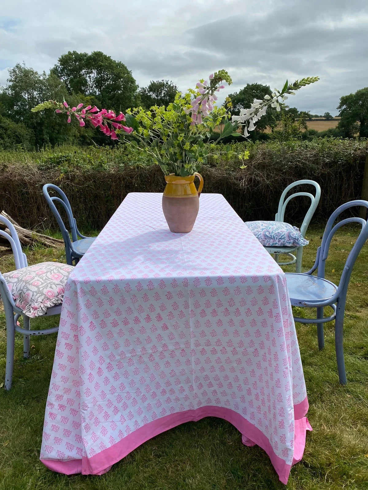 Pink Coral Indian Block Print Tablecloth