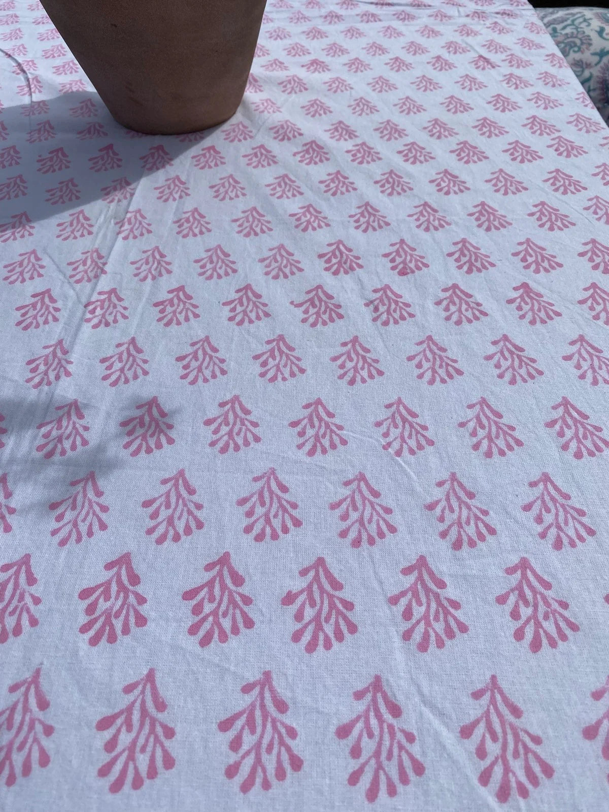 Pink Coral Indian Block Print Tablecloth