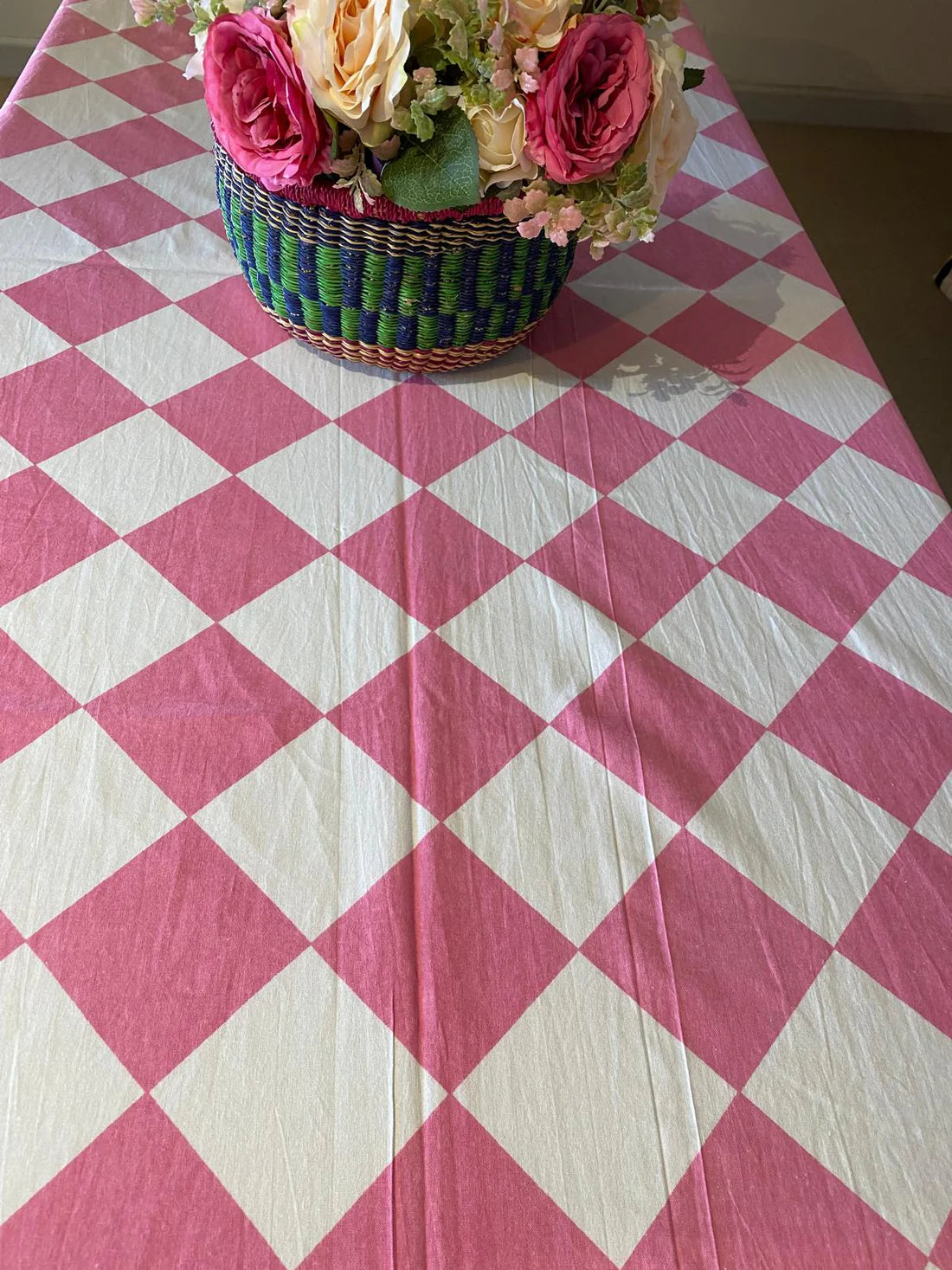 Pink Harlequin Indian Block Print Tablecloth