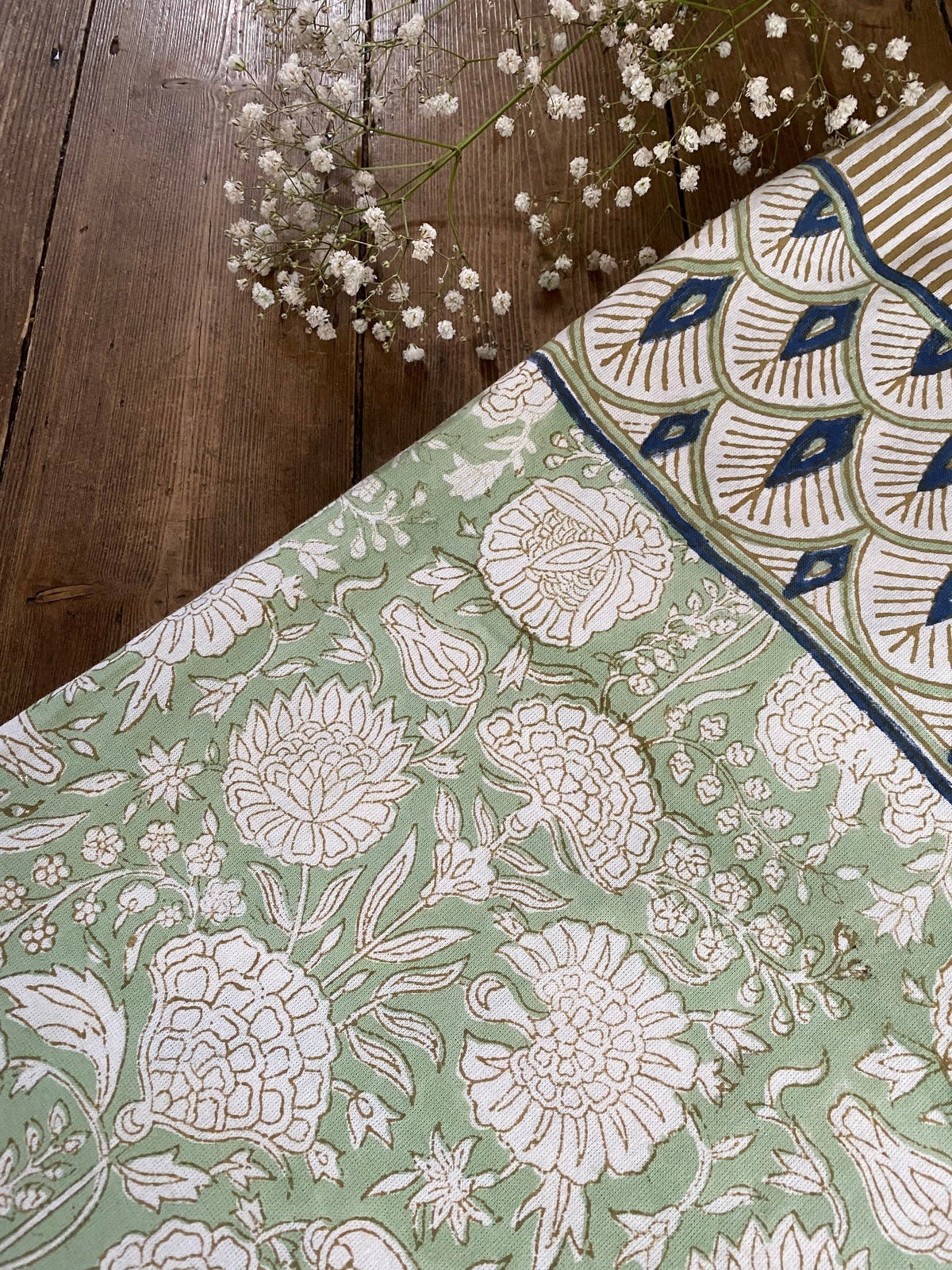 Pistachio Indian Block Print Tablecloth