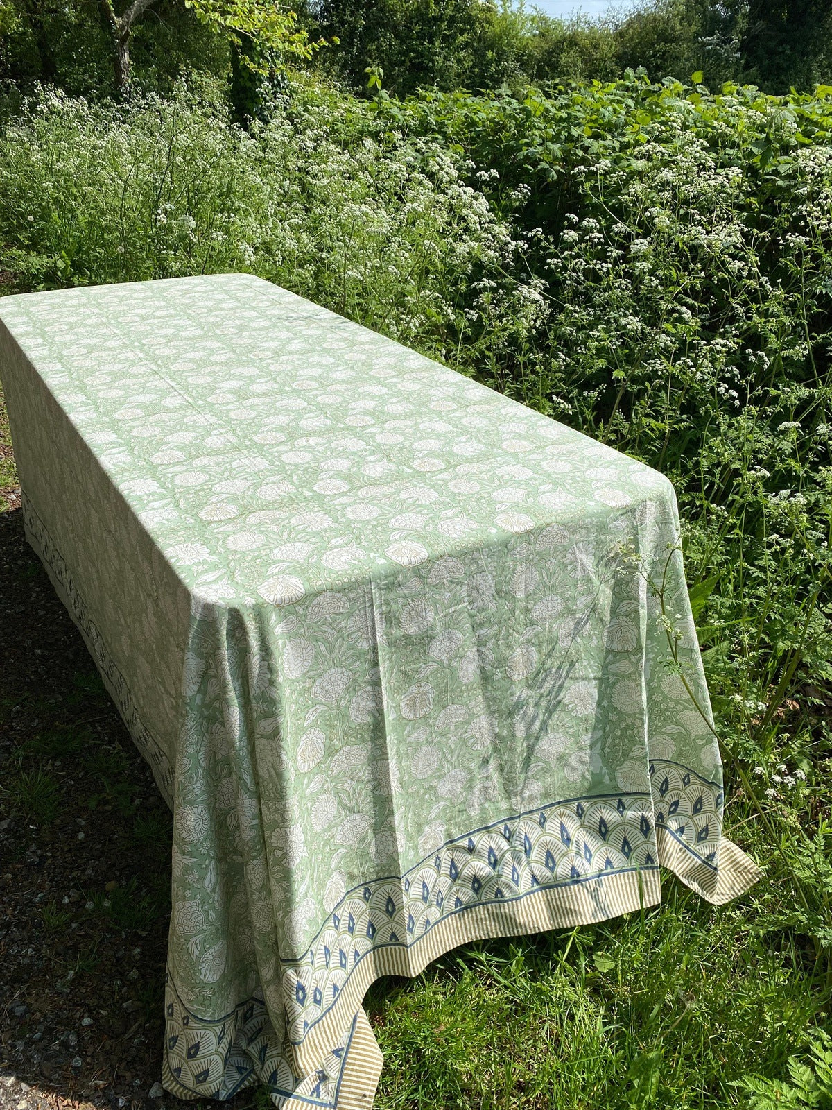 Pistachio Indian Block Print Tablecloth