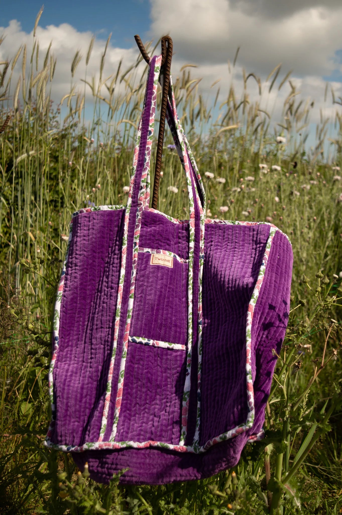Purple Reversible Indian Block Print Bag