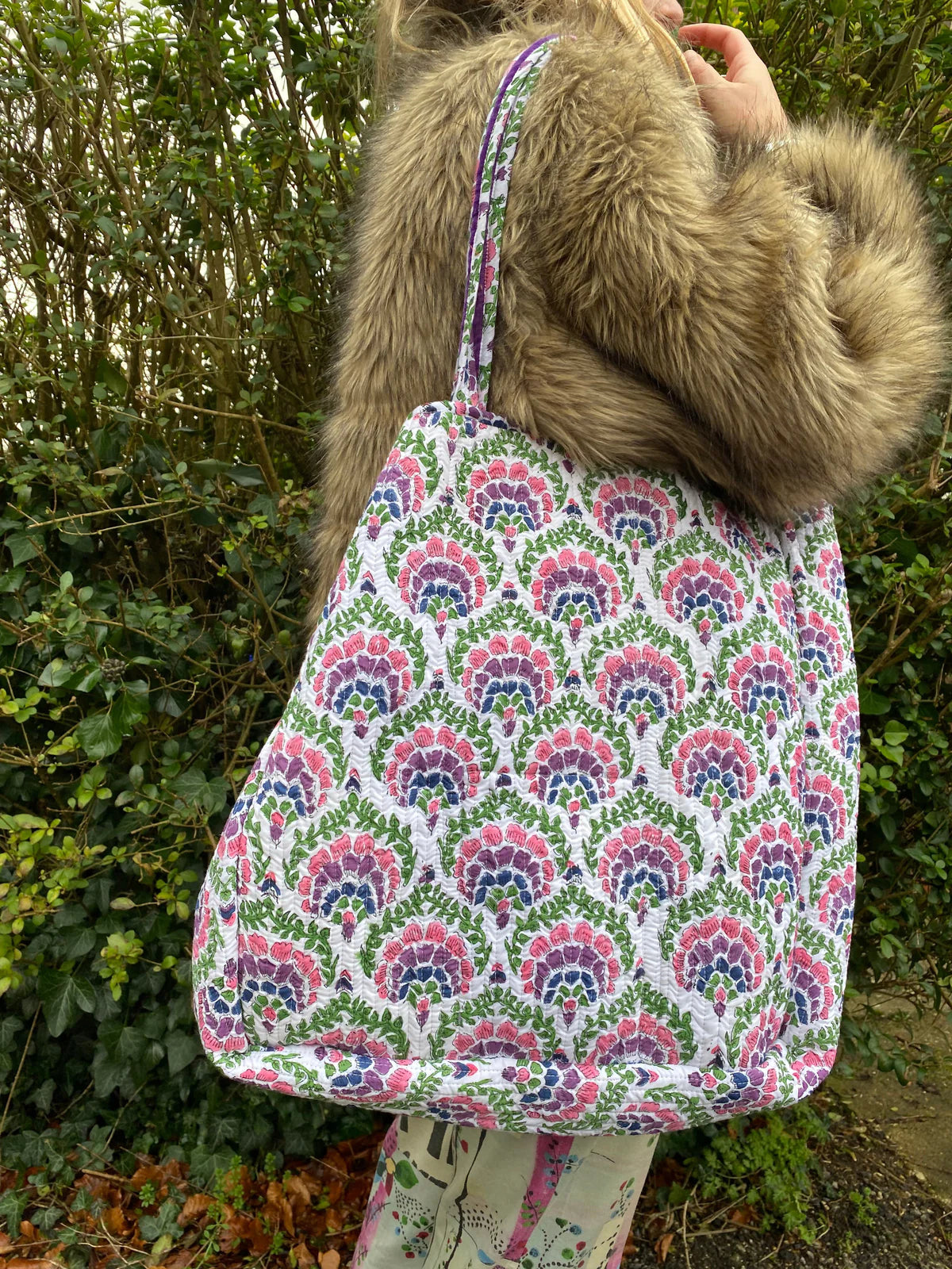 Purple Reversible Indian Block Print Bag