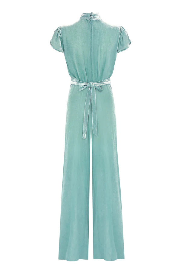 Sable Jumpsuit Silk Velvet - Seafoam
