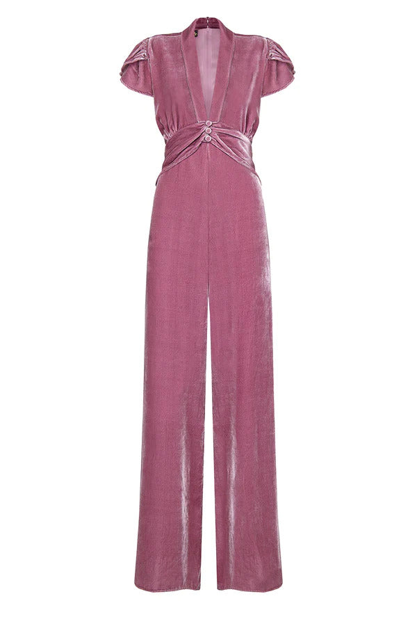 Sable Jumpsuit Silk Velvet - Sweet Pea