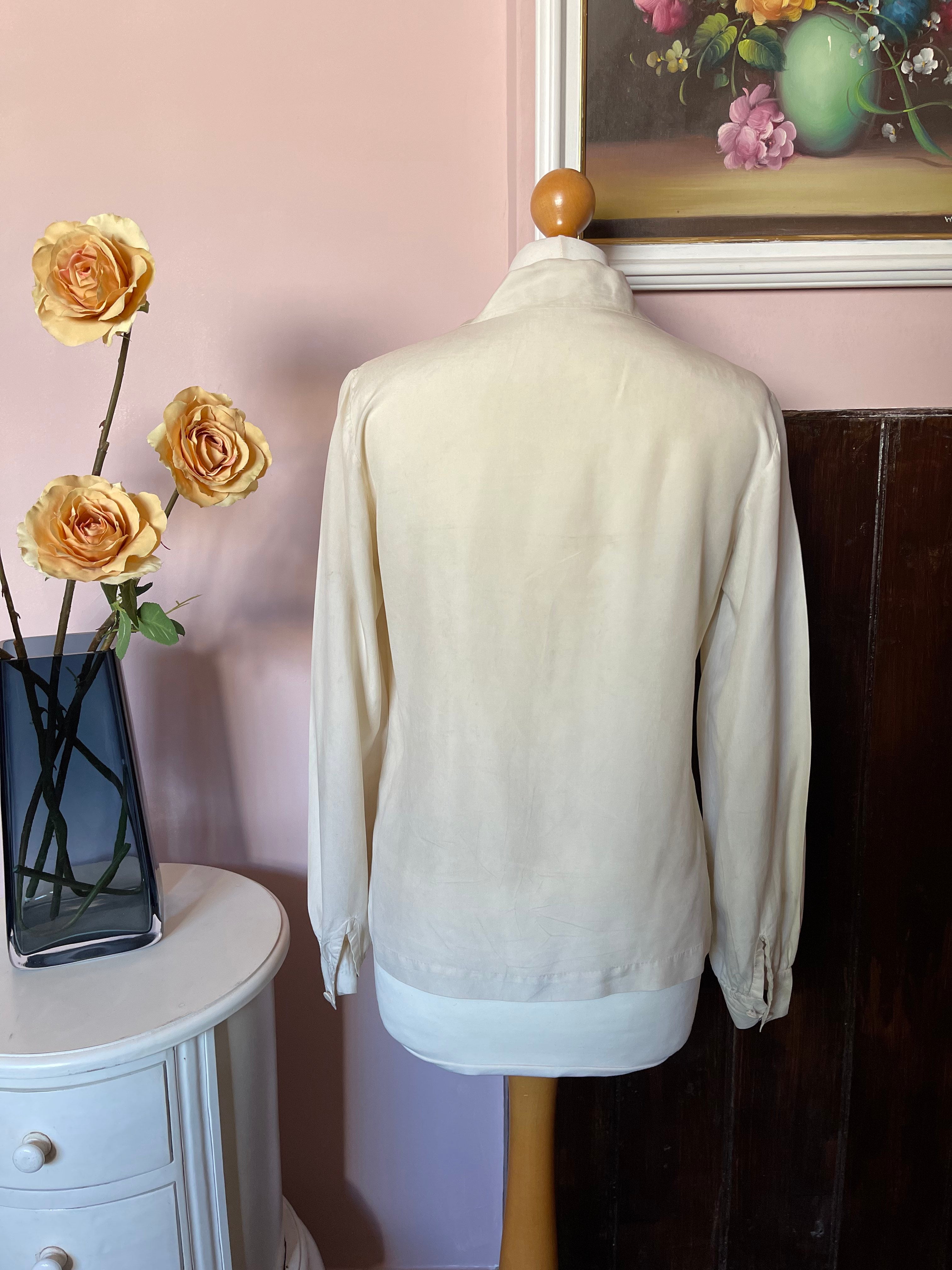 Vintage Silk Embroidered Cream Blouse