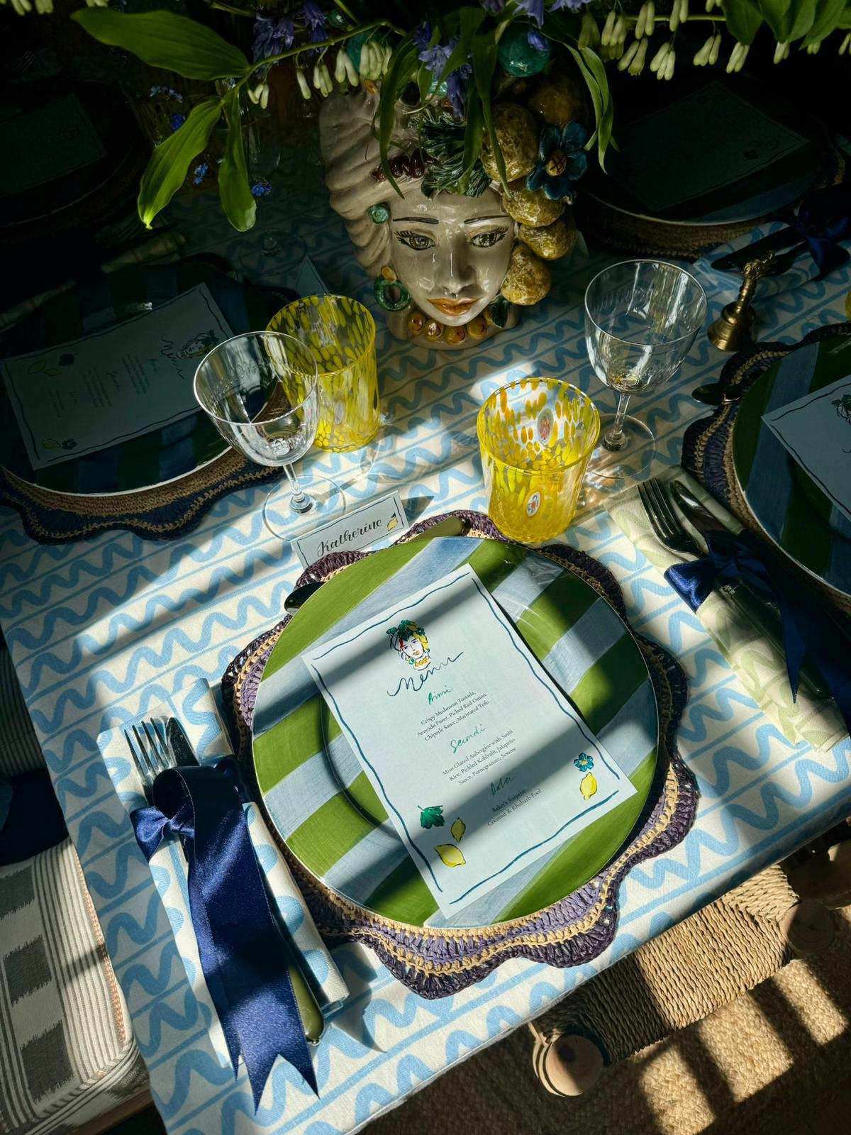 Wiggle Linen Napkin Set ~ Green