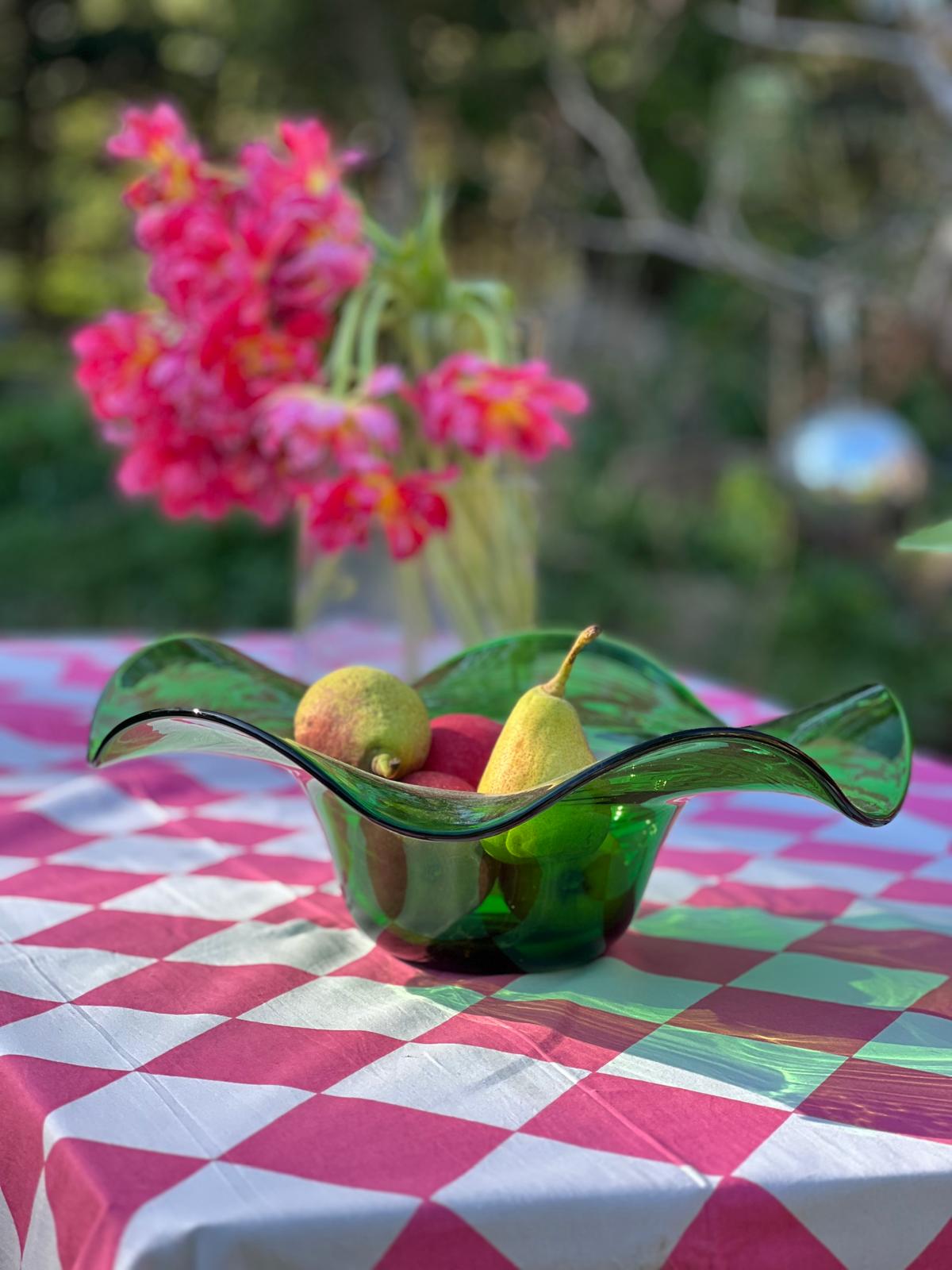 Mid Century Spanish Green Glass Murano Styled Sculpture Bowl