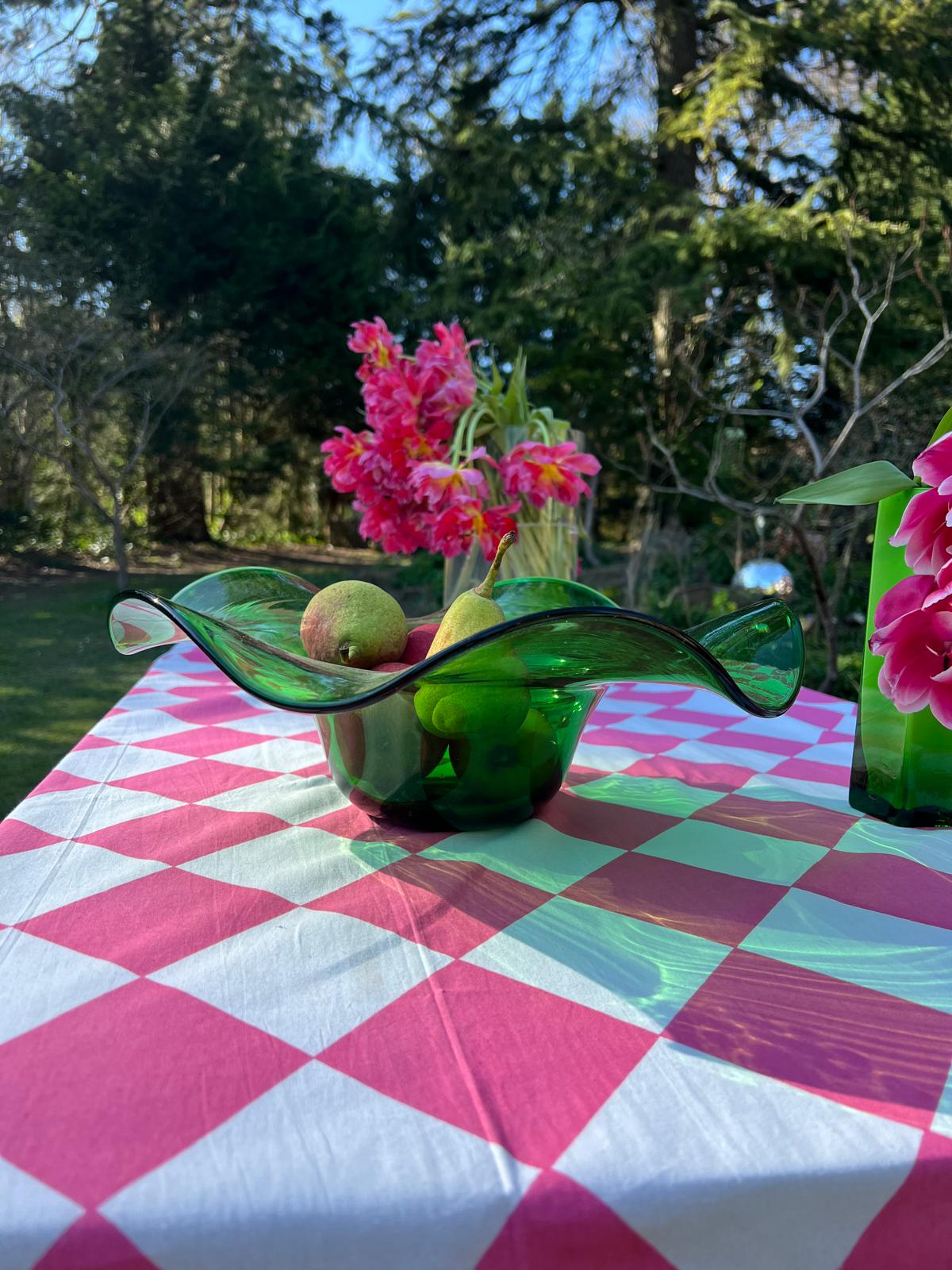 Mid Century Spanish Green Glass Murano Styled Sculpture Bowl