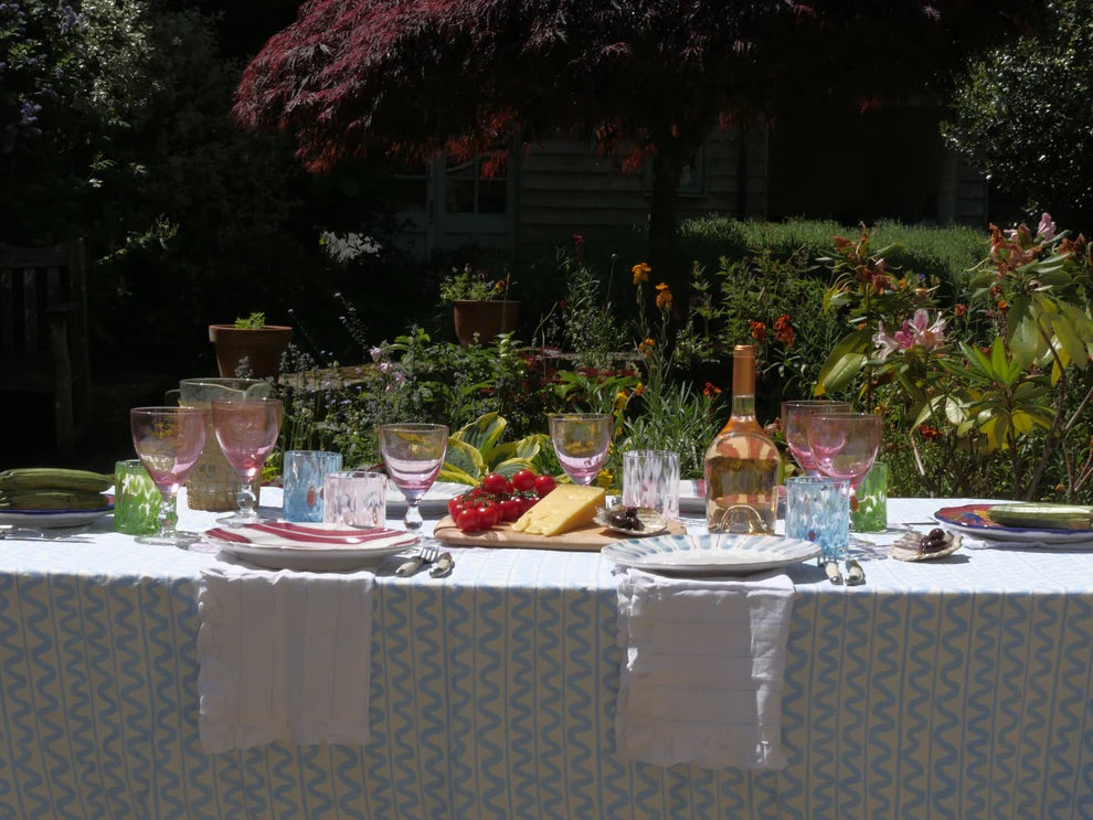 Wiggle Linen Tablecloth - Blue