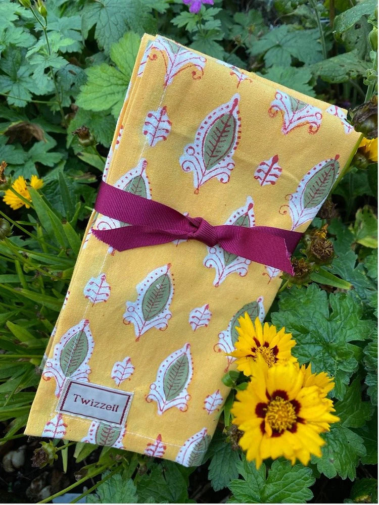 Yellow Indian Block Print Napkins - Set of 4