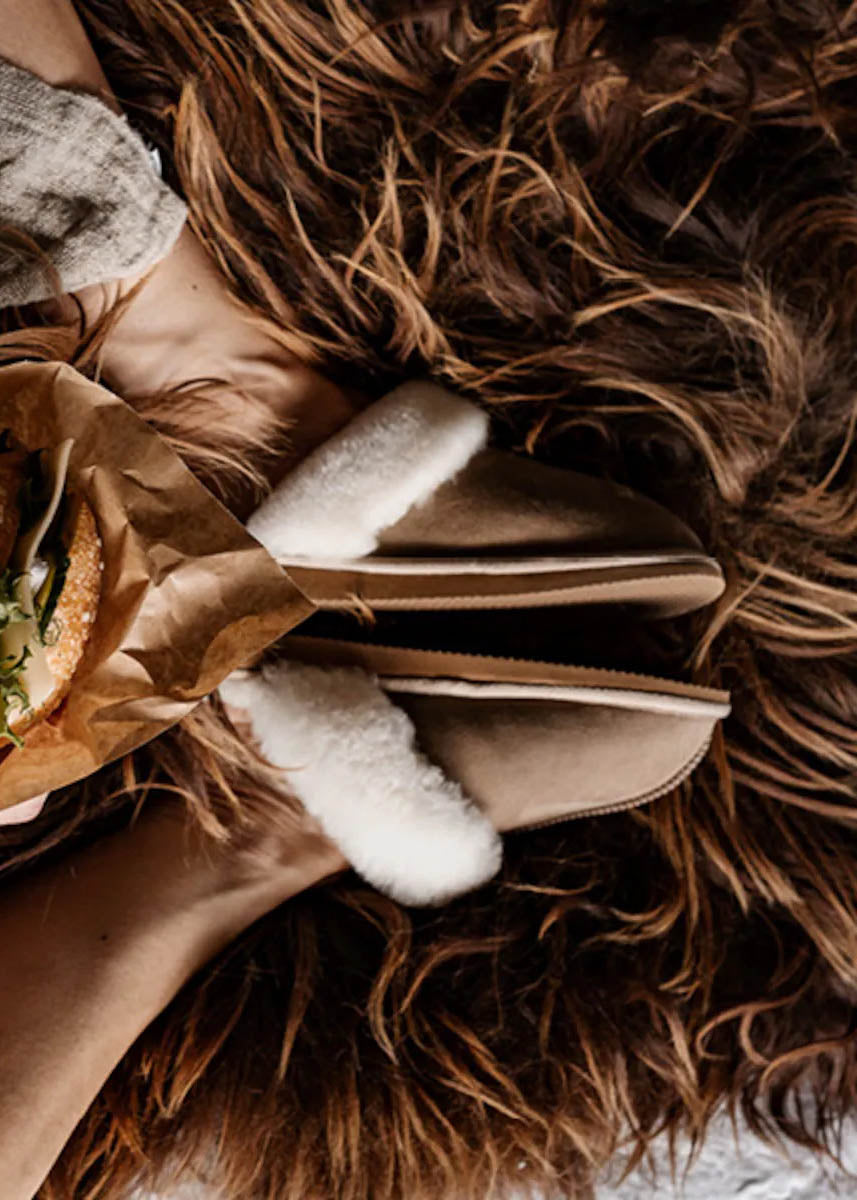 Jessica Sheepskin Slip On Slippers - Stone