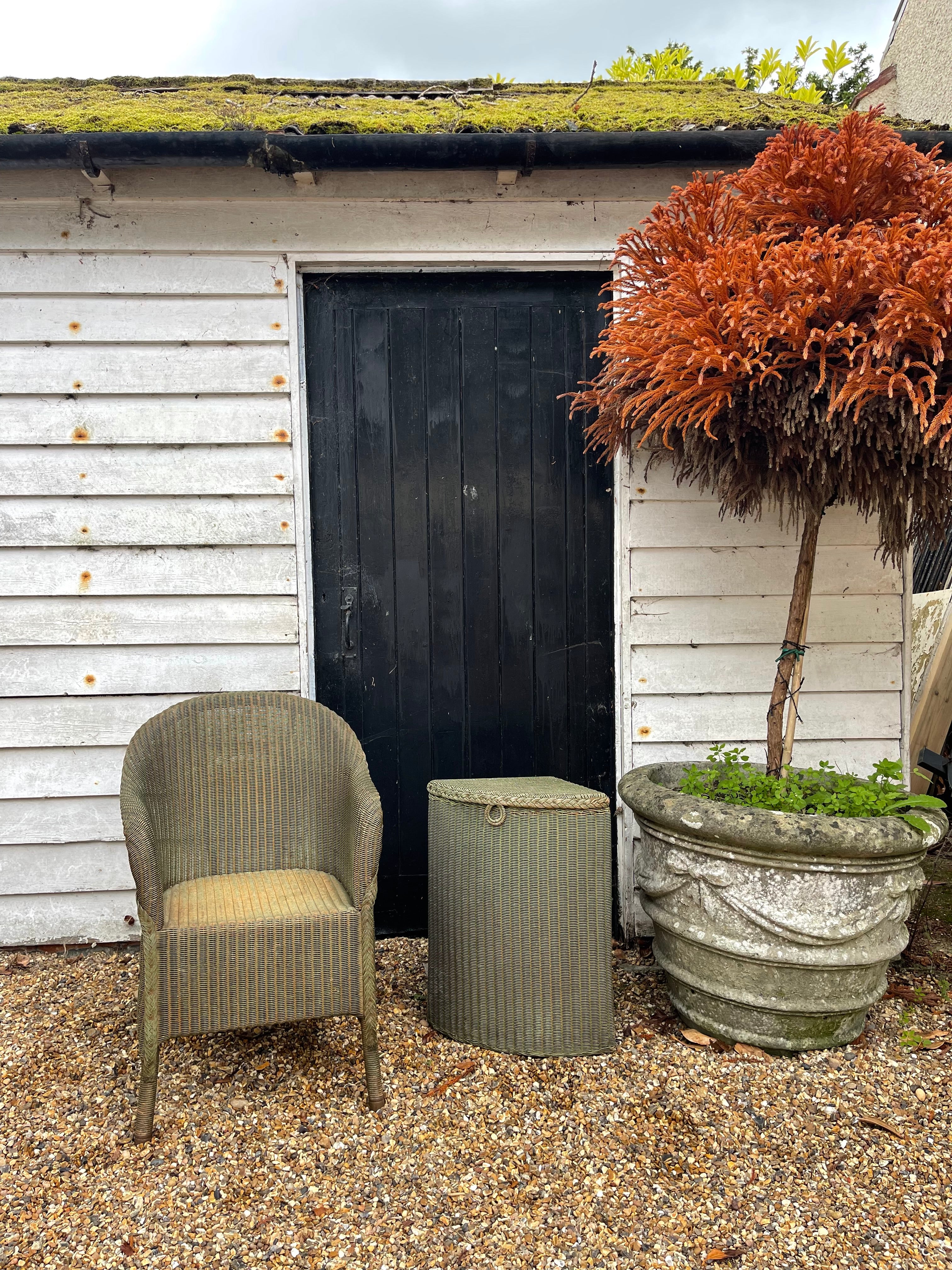 1930's Lloyd Loom Green Chair & Wash Basket