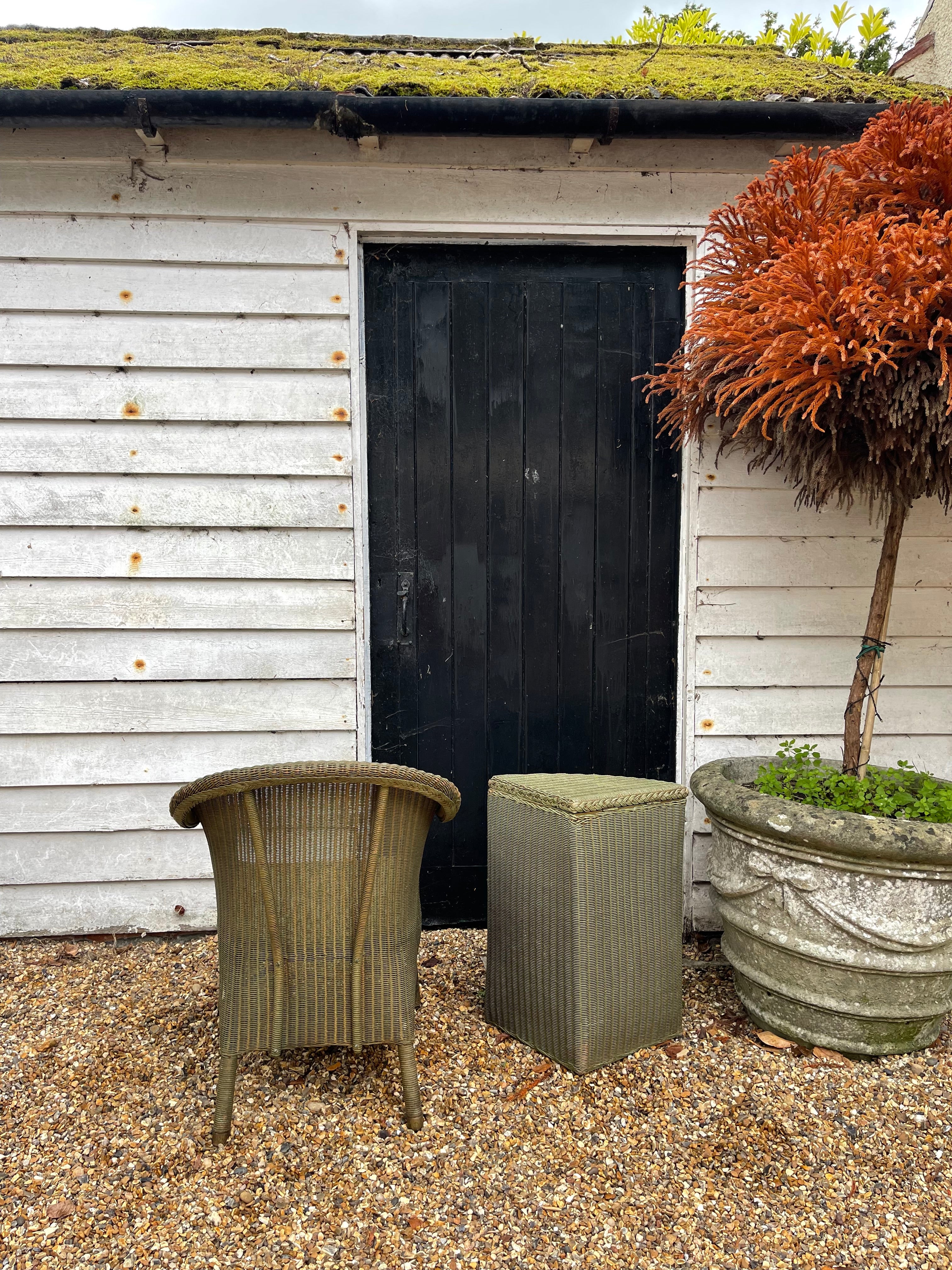 1930's Lloyd Loom Green Chair & Wash Basket