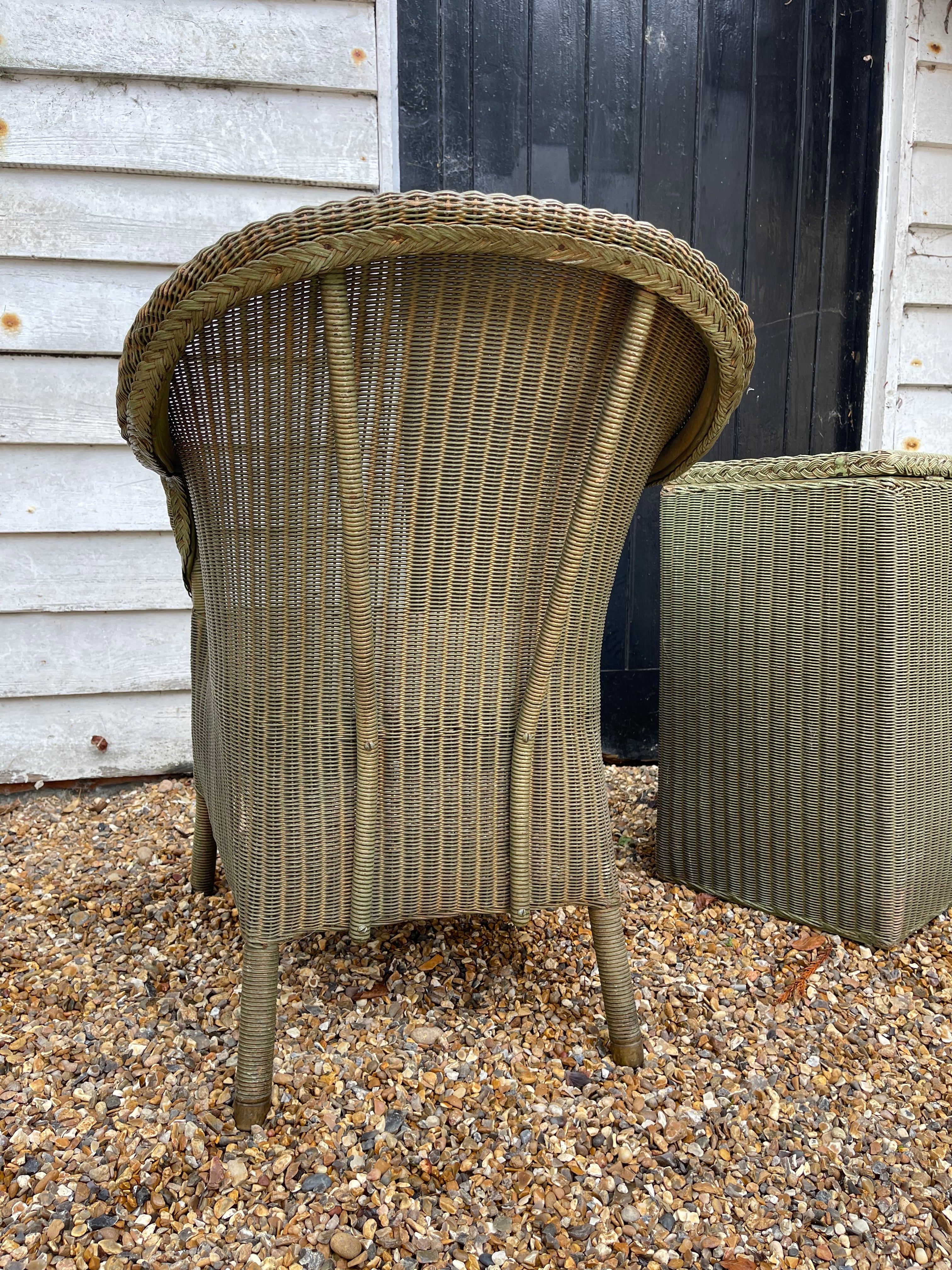 1930's Lloyd Loom Green Chair & Wash Basket