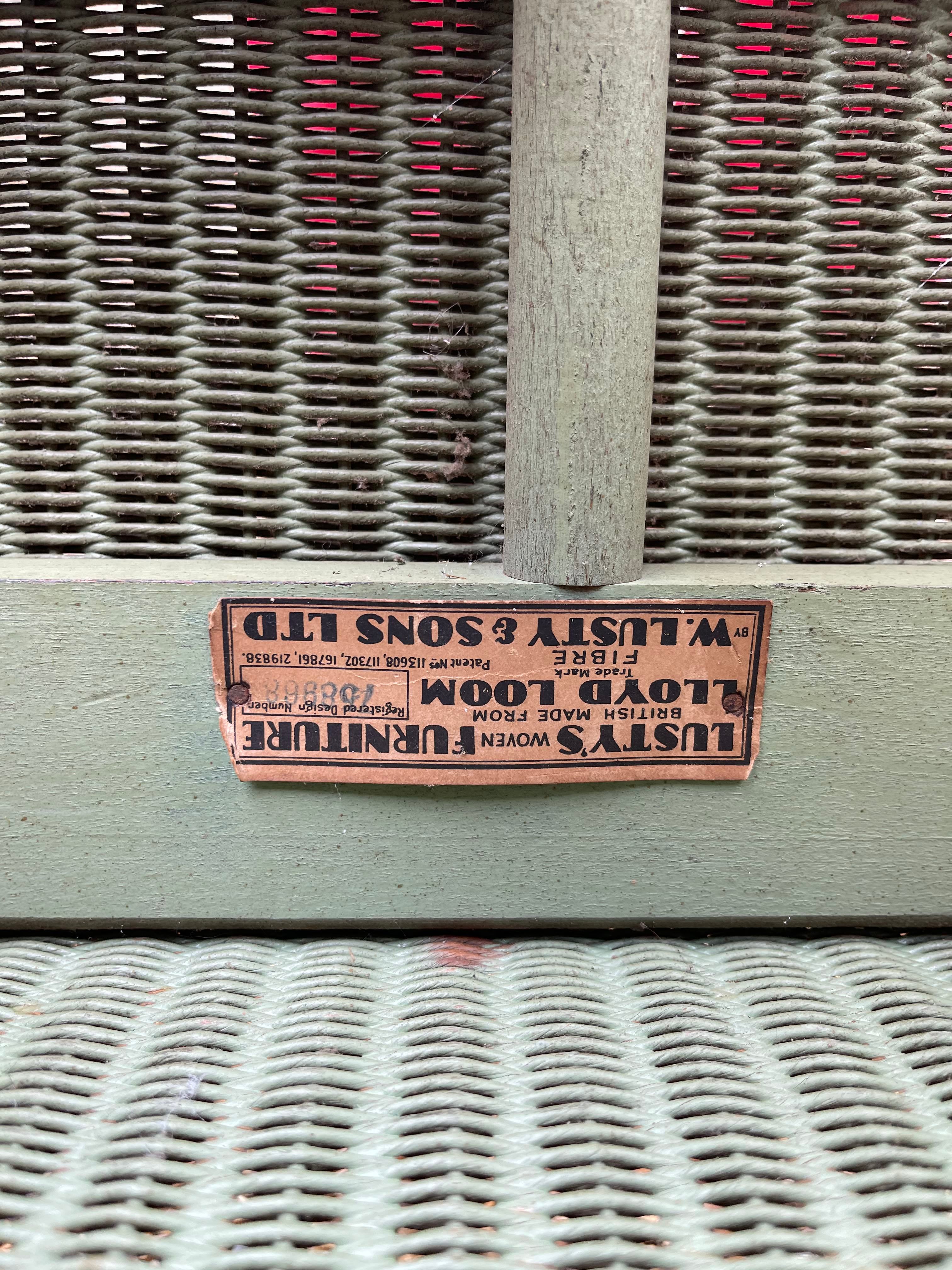 1930's Lloyd Loom Green Chair & Wash Basket