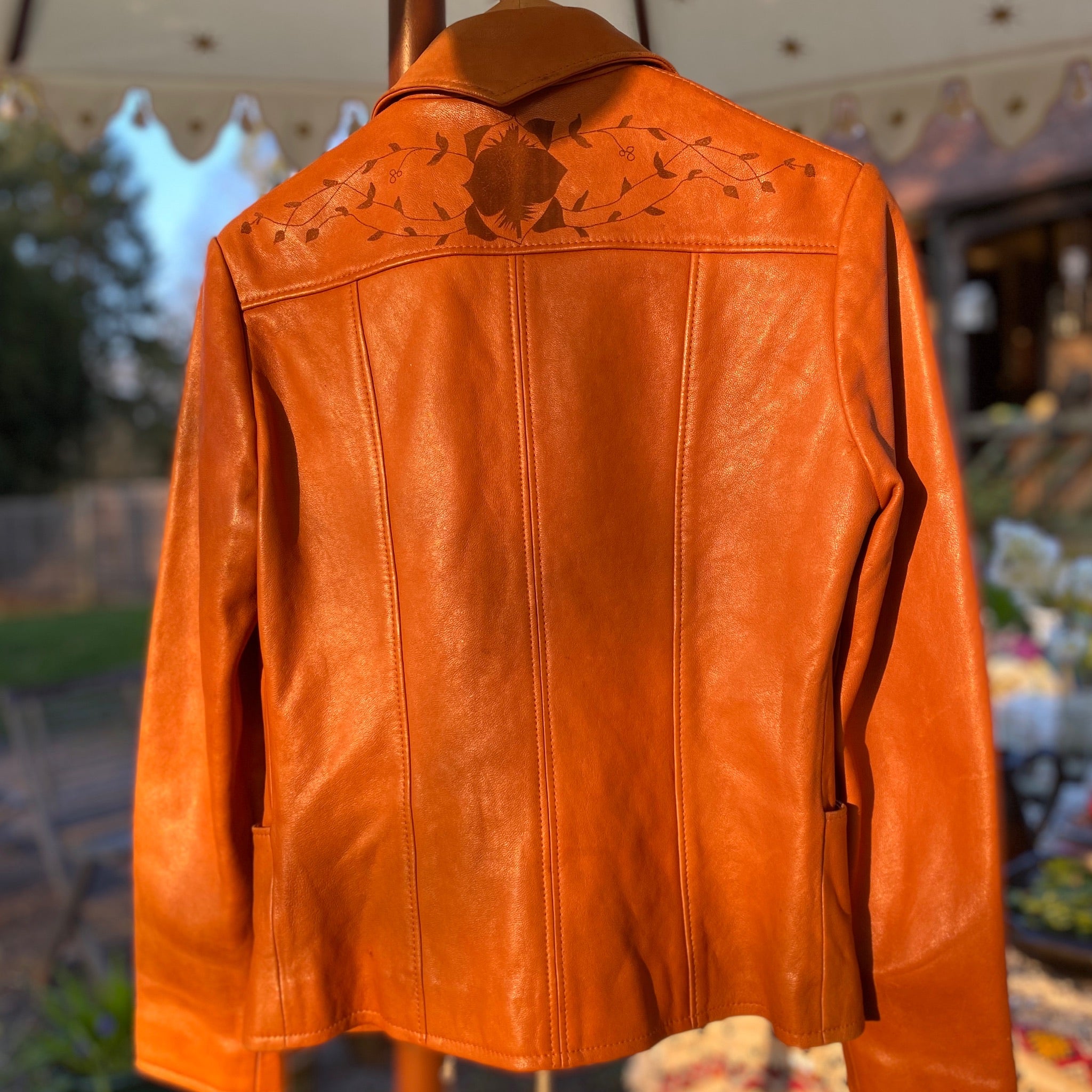 Stamped Tan Leather Jacket