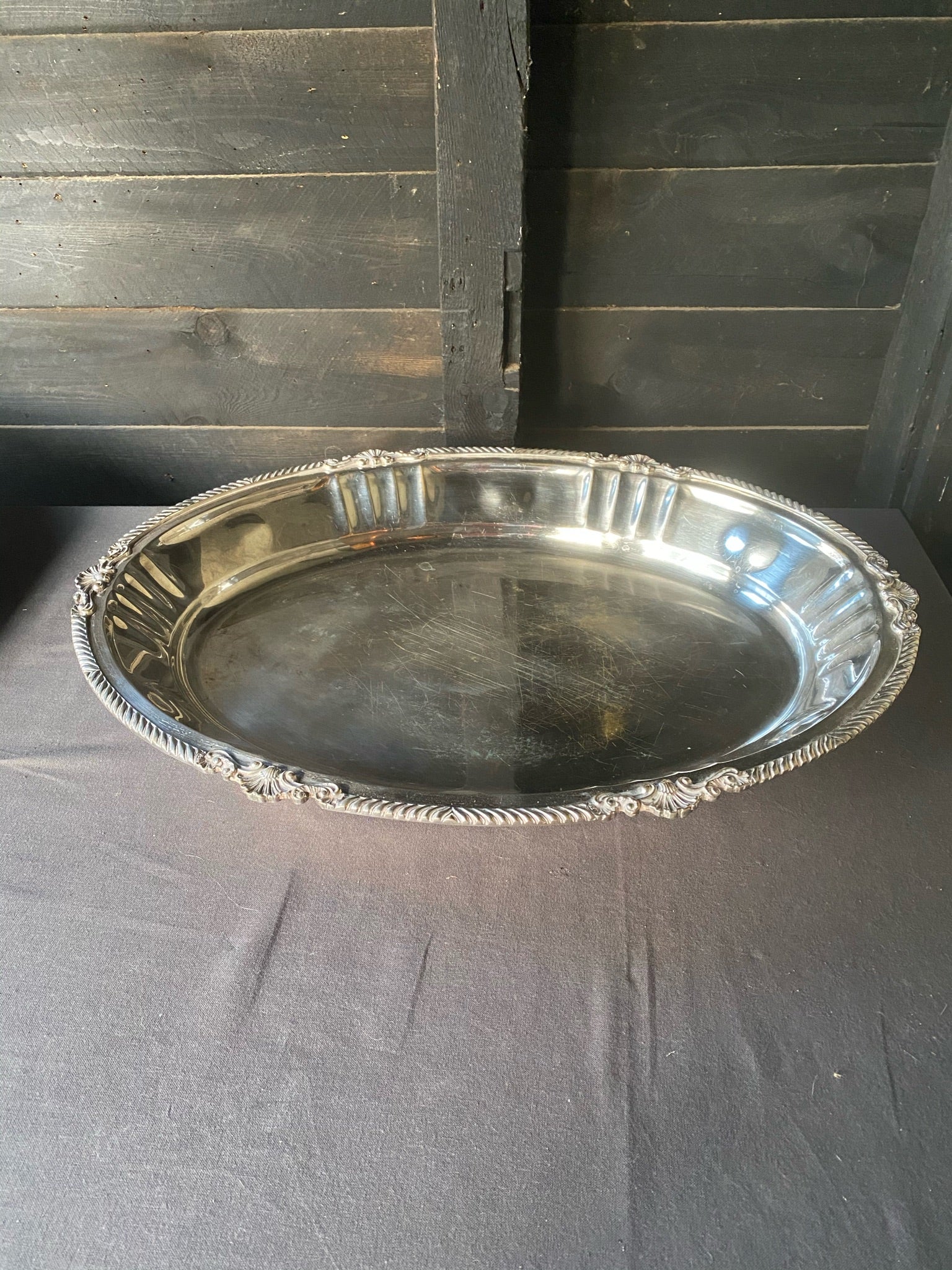 Large Plated Silver Deep Tray with Feet